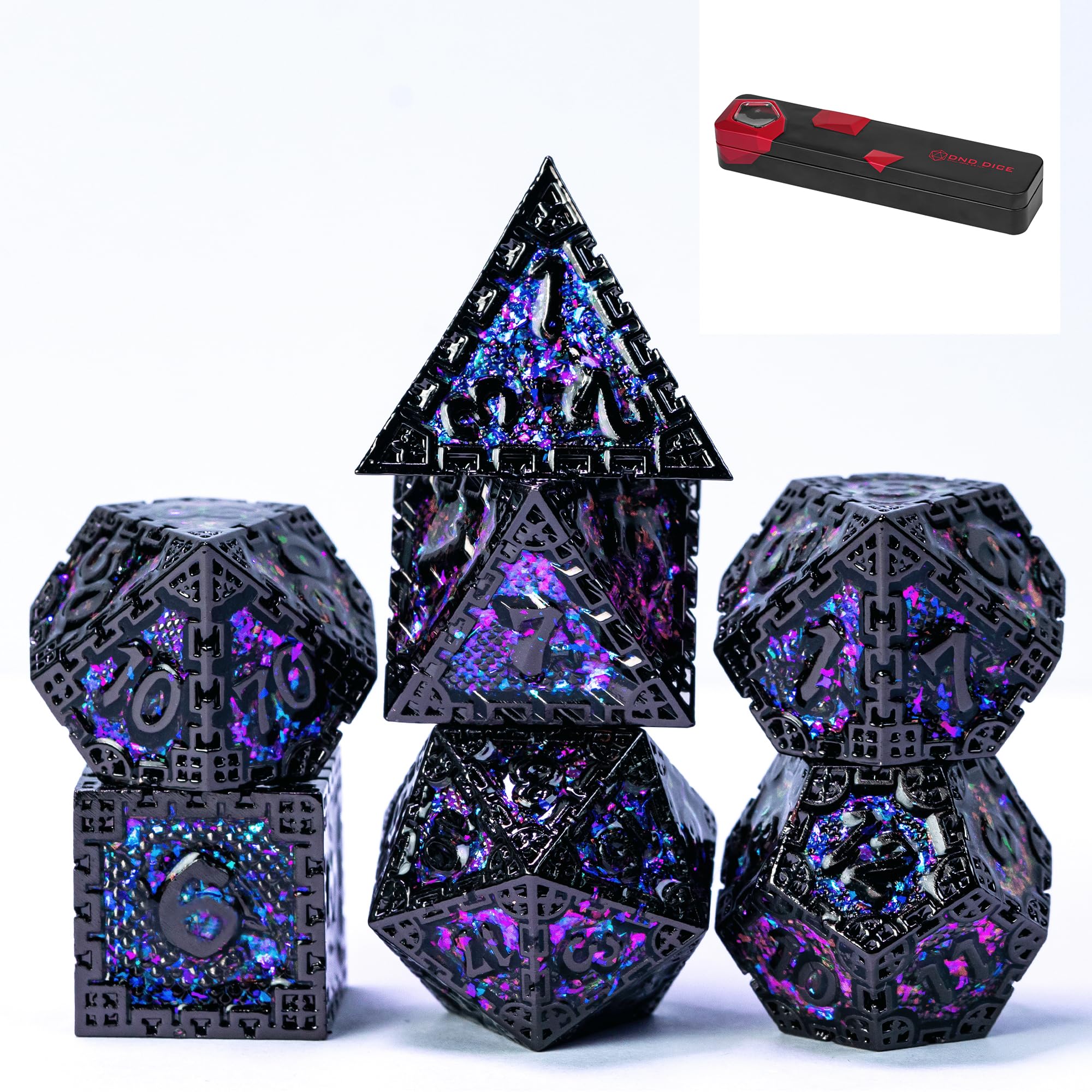 UDIXI Metal DND Dice Set, 7PCS Polyhedral Metal Dice Set D&D Dragon with Gift Box for Role Playing Games and Other Tabletop Game (Purple Sequins)
