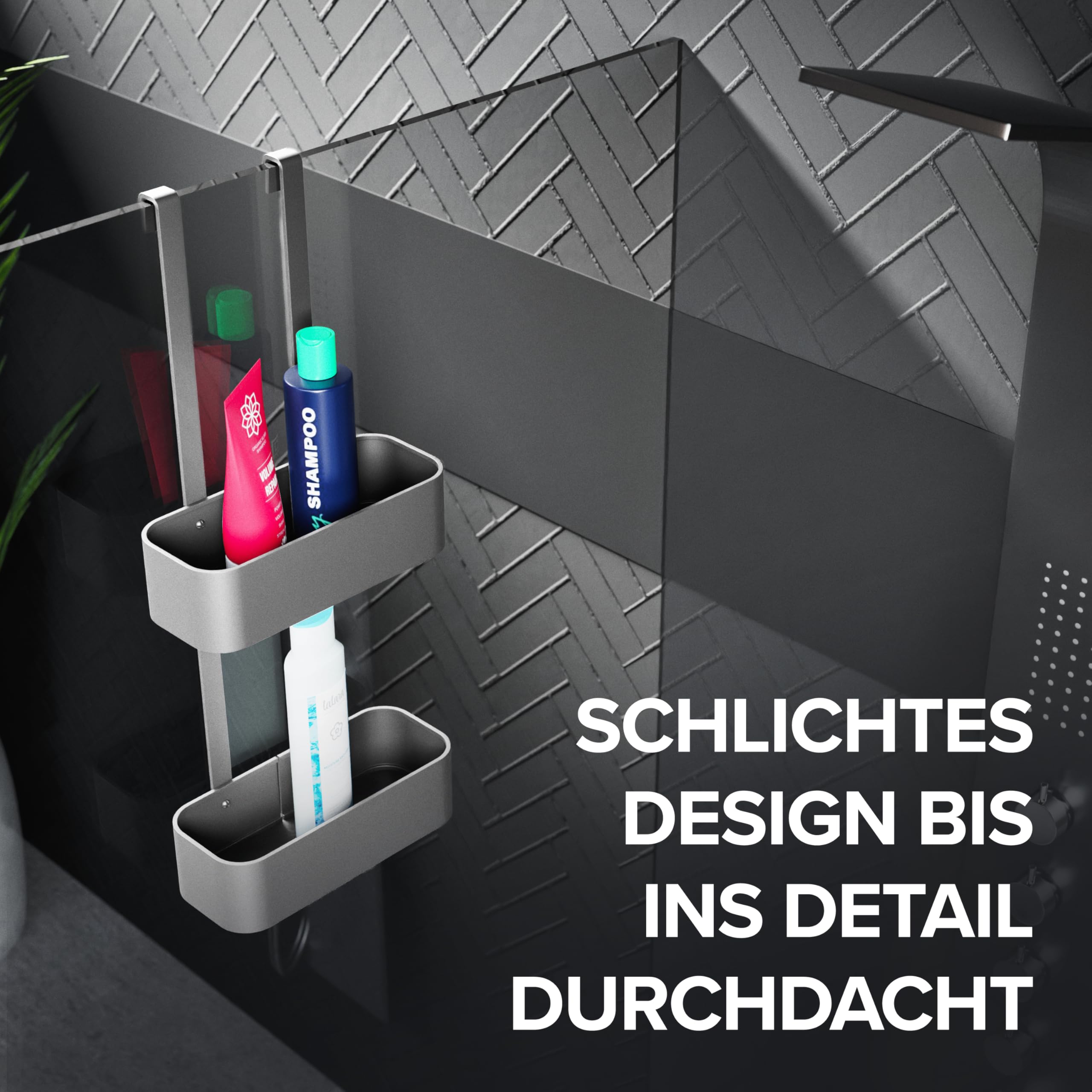 ovimar Estante de ducha Vanas en plata como organizador de baño sin taladrar | cesta de ducha de 2 niveles para colgar como almacenamiento ideal para el baño | organizador de baño de aluminio ligero