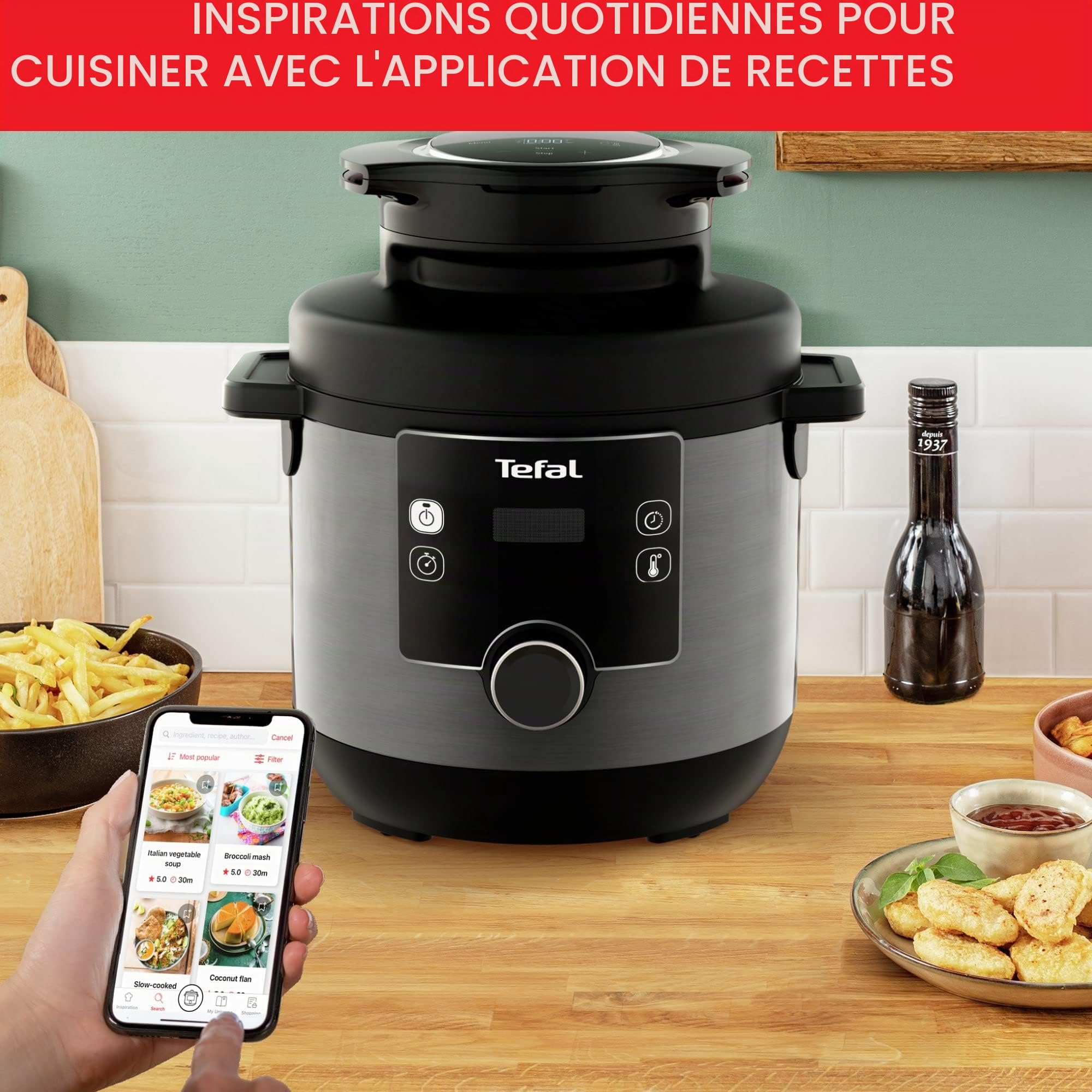 Tefal CY7788 Turbo Cuisine & Fry Multicuiseur | Autocuiseur et friteuse à air chaud | 14 programmes de cuisson automatiques | Couvercle extra Crisp | Polyvalent | Capacité 7,6 l | Avec livret de