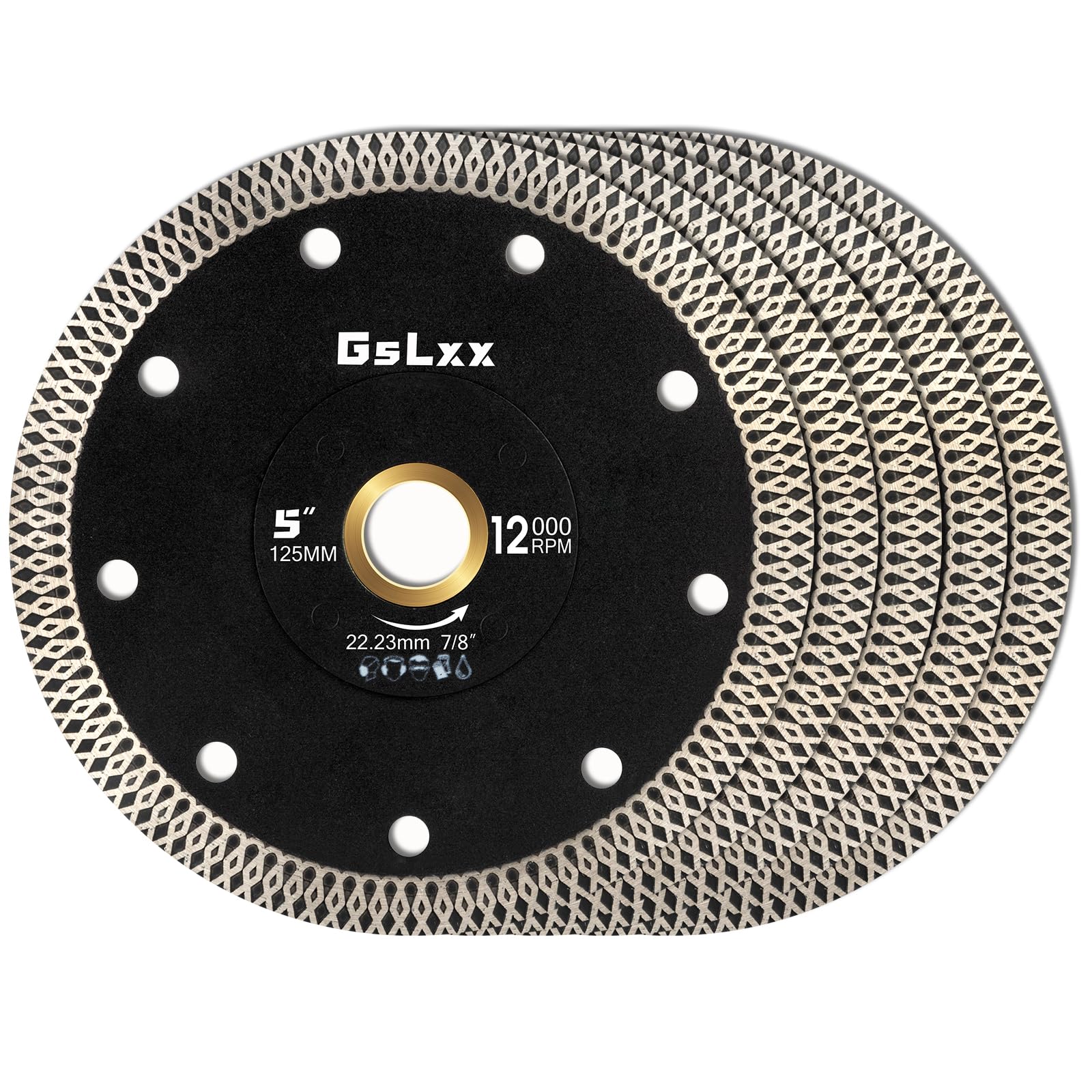 GsLxx 5 inch Diamond Tiles Saw Blades 5" Dry Wet Cutter Angle Grinder Diamond Blades for Porcelain Tiles Ceramic Marble Granite （125mm 5PCS）