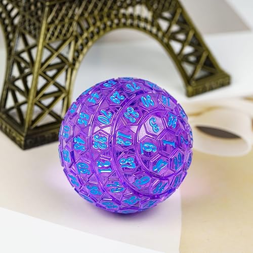 Vista 97 de Dados poliédricos de 100 caras, dados de juego individuales D100, cubo de 100 lados con bolsa negra, dado D100 de 1.890 in (rosa con número azul)