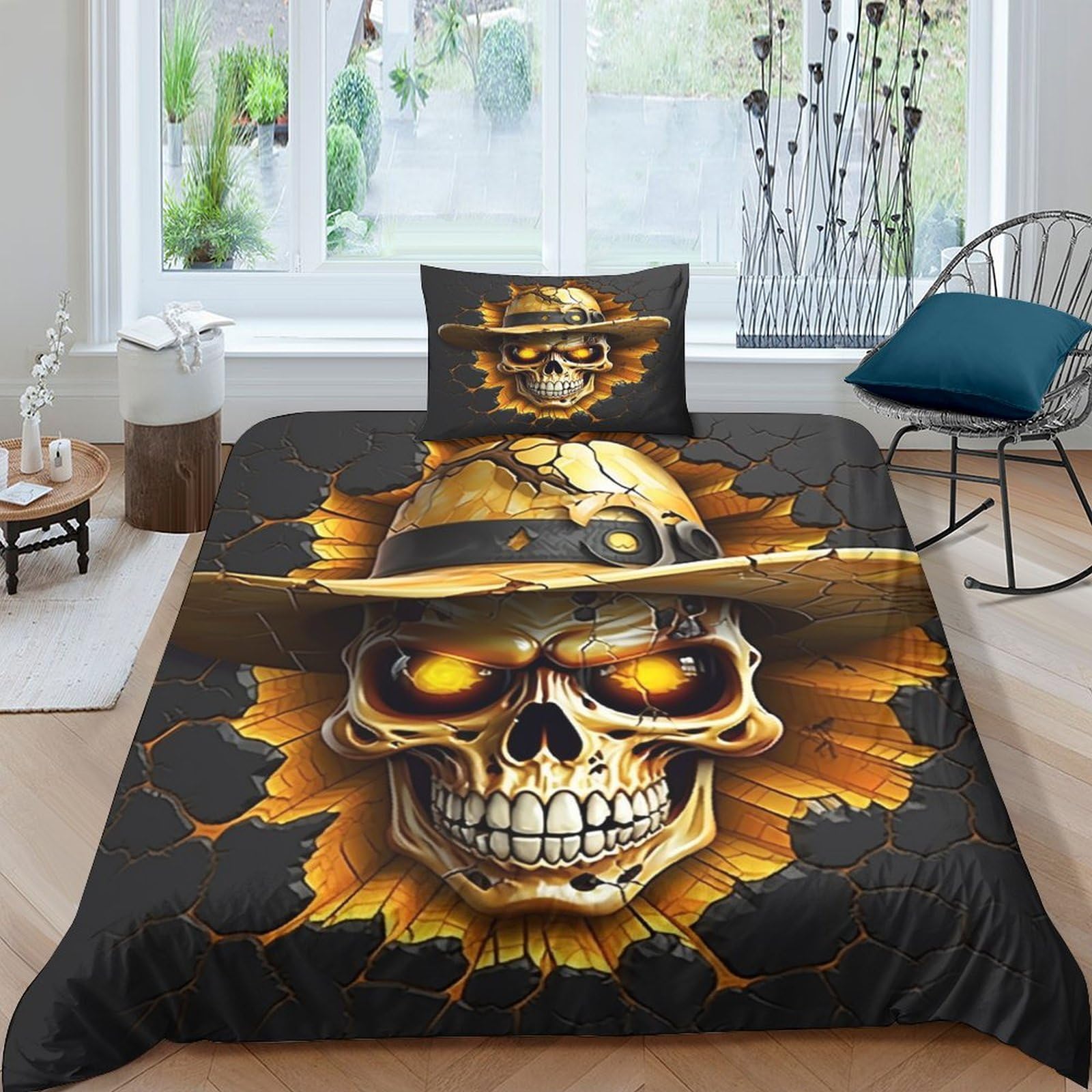 Housse de couette gothique squelette 3D 135x200 microfibre