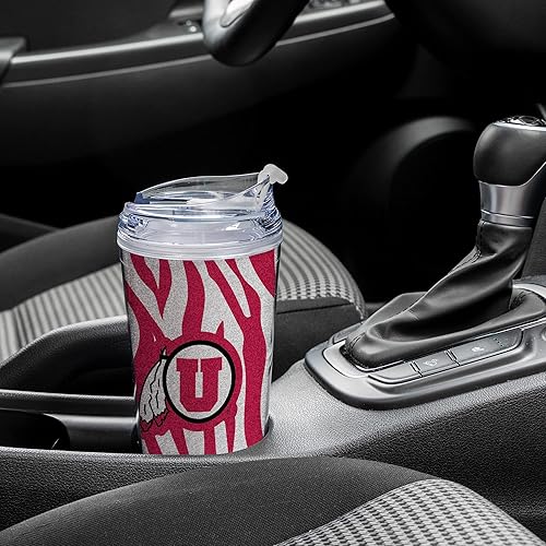 Miniatura 238 de Rico Industries NCAA - Vaso de acrílico con purpurina de 24 onzas con tapa con bisagras, vaso de doble pared con licencia oficial y popote Brillo