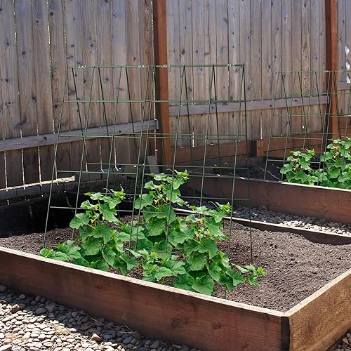 Miniatura 6 de AGTEK Paquete de 2 enrejados plegables de pepino de 18 x 46 pulgadas con bridas de cremallera, soporte para plantas, un marco de enrejado de metal