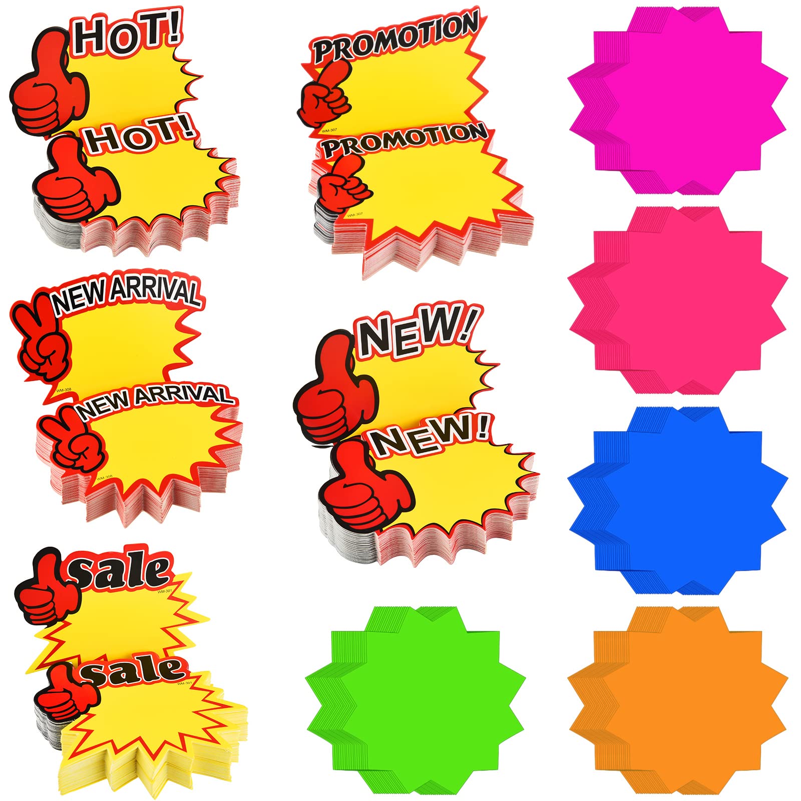 500 Pieces Burst Signs Fluorescent Blank Star Shape Retail Sale Tags Burst Paper Signs for Retail Party Favors