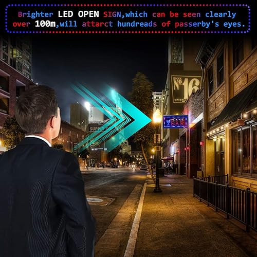 Miniatura 6 de Letrero abierto LED, letrero de barra de negocios, letrero de pantalla eléctrica, con control remoto y función de temporizador, 2 modos de