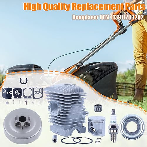 Miniatura 4 de Kit de rodamientos de reparación de carburador para piñón de pistón de cilindro de diámetro grande de 1.575 in para Stihl MS211 MS181 MS171 MS171C