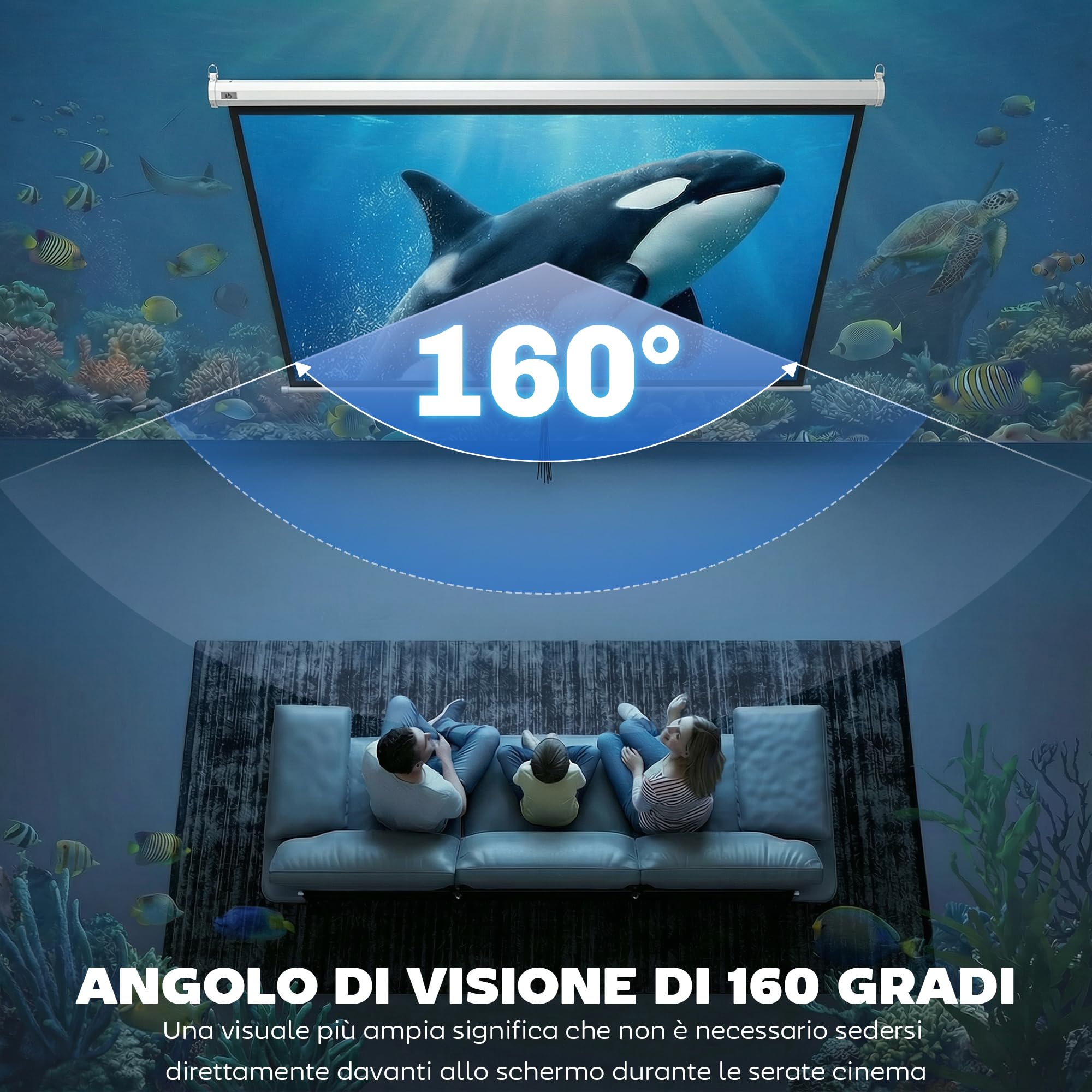 HOMCOM Telo Proiettore da 100 Pollici 4K HD Formato 4:3/16:9, Altezza Regolabile Manuale, Schermo Proiettore, Grandangolo di 160 Gradi, Telo Videoproiettore per Casa, Home, Cinema, Ufficio, Bianco