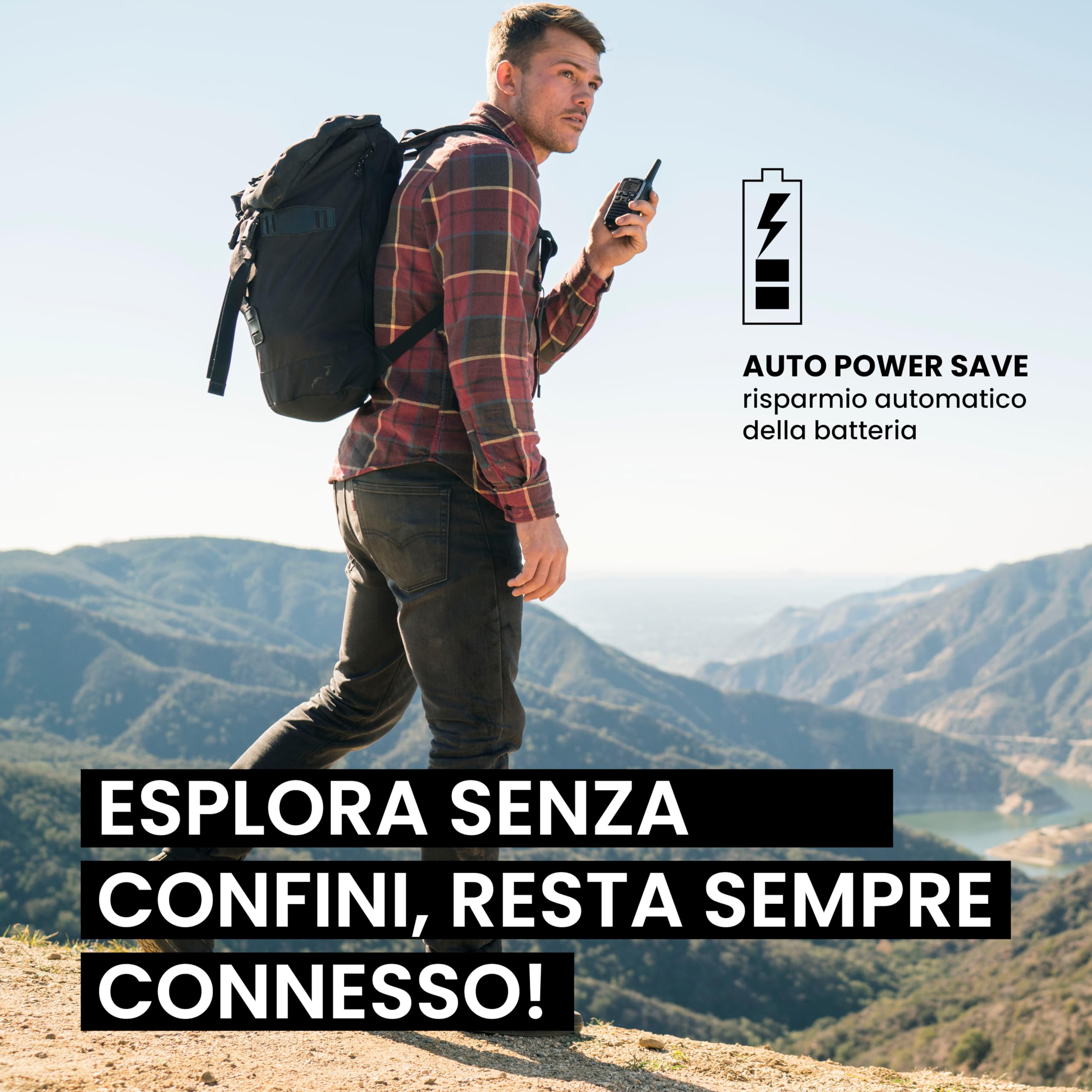 Midland - Walkie Talkie XT50, 2 Ricetrasmittenti Ideali per Outdoor e Cantieri, 24 Canali PMR446 Senza Licenza, 38 Toni CTCSS, Copertura 8Km, Ricarica Rapida, Autonomia 12H, Ricaricabile con USB