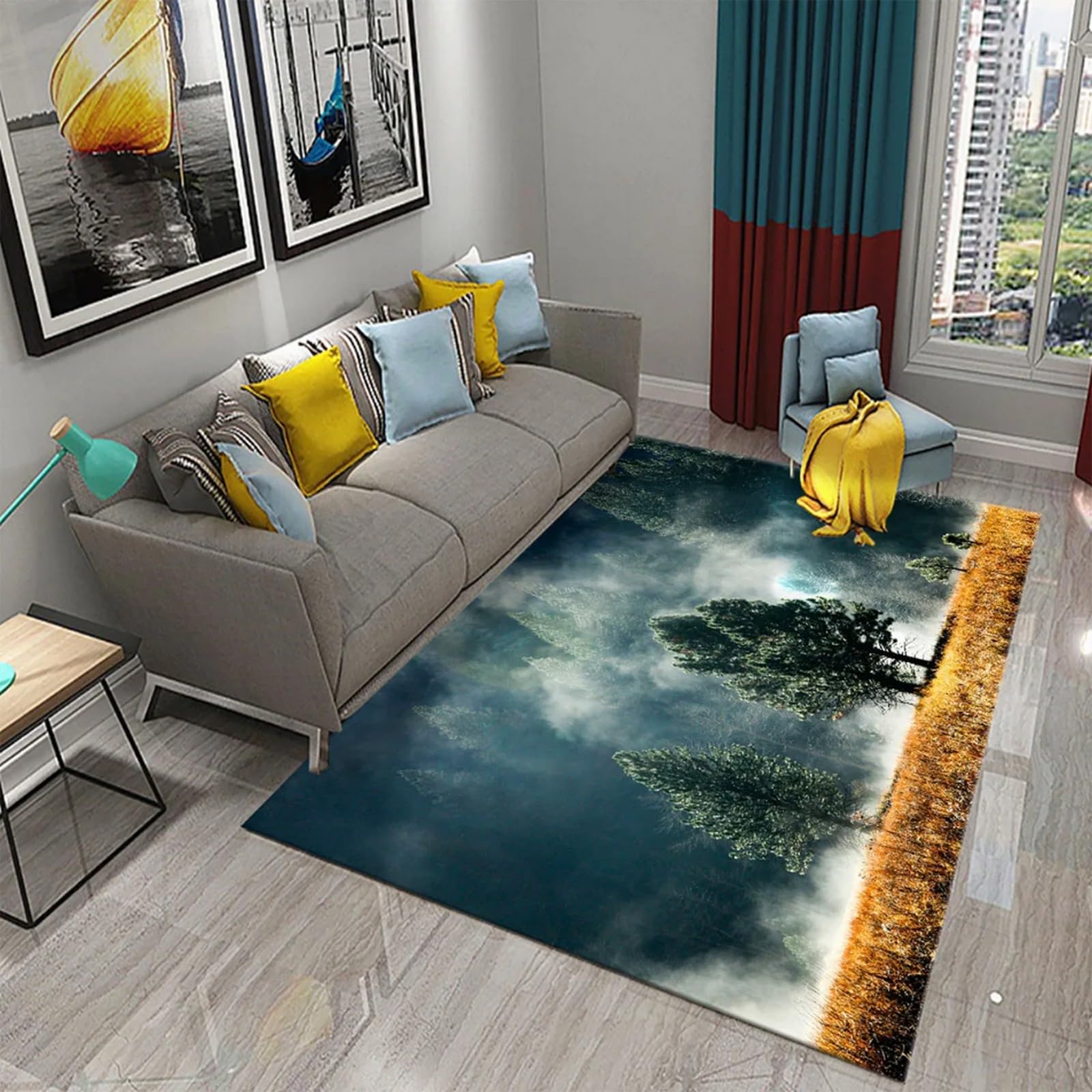 Tapis 3D paysage d'arbres forestiers nettoyage facile tapis salon