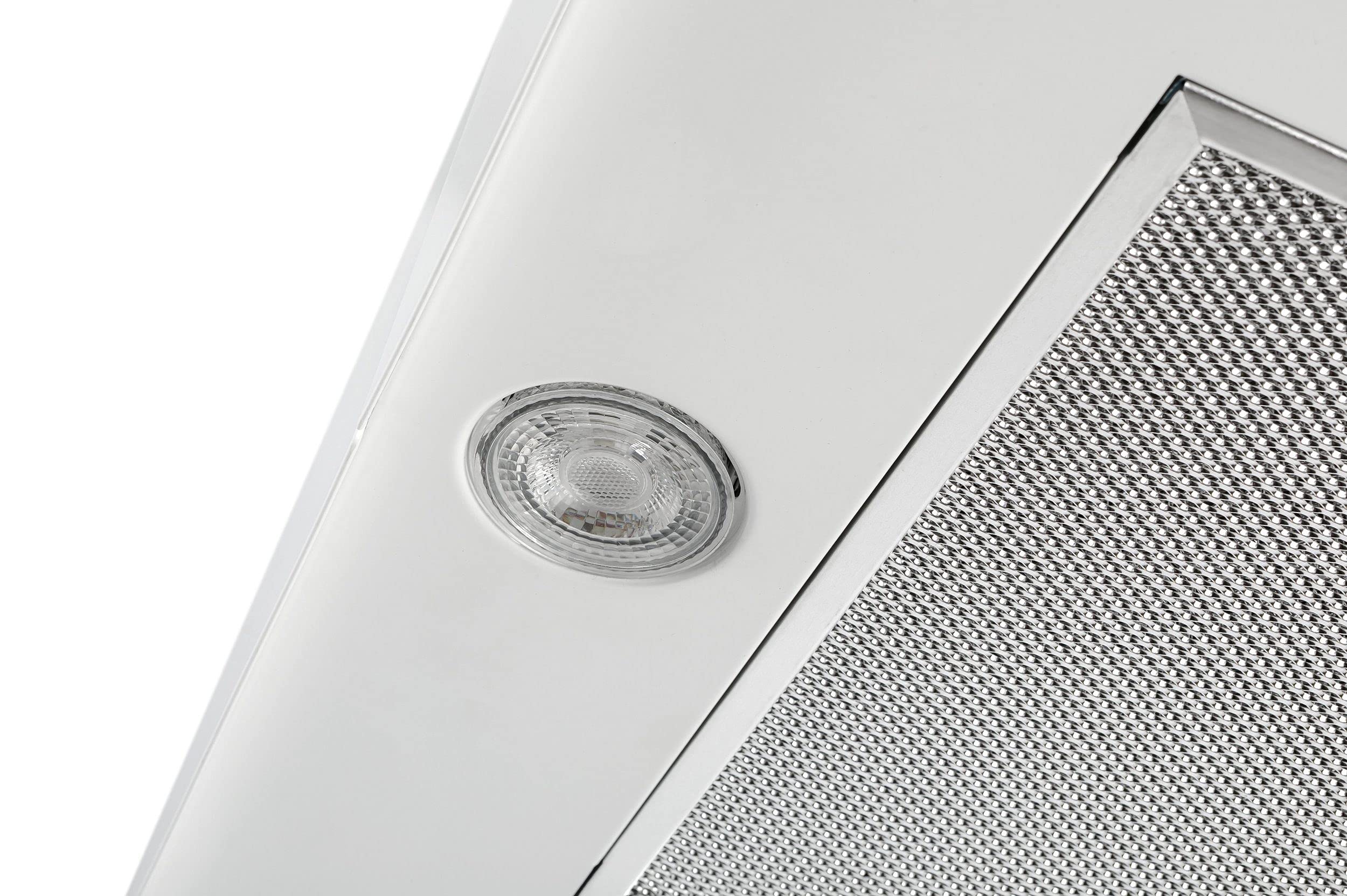 Cofano ad isola GURARI GCH I 331 45 WH PRIME, cofano ad isola a ricircolo 45 cm, cofano a soffitto, 1000m³/h, bianco, vetro bianco, 4 livelli, display, illuminazione LED