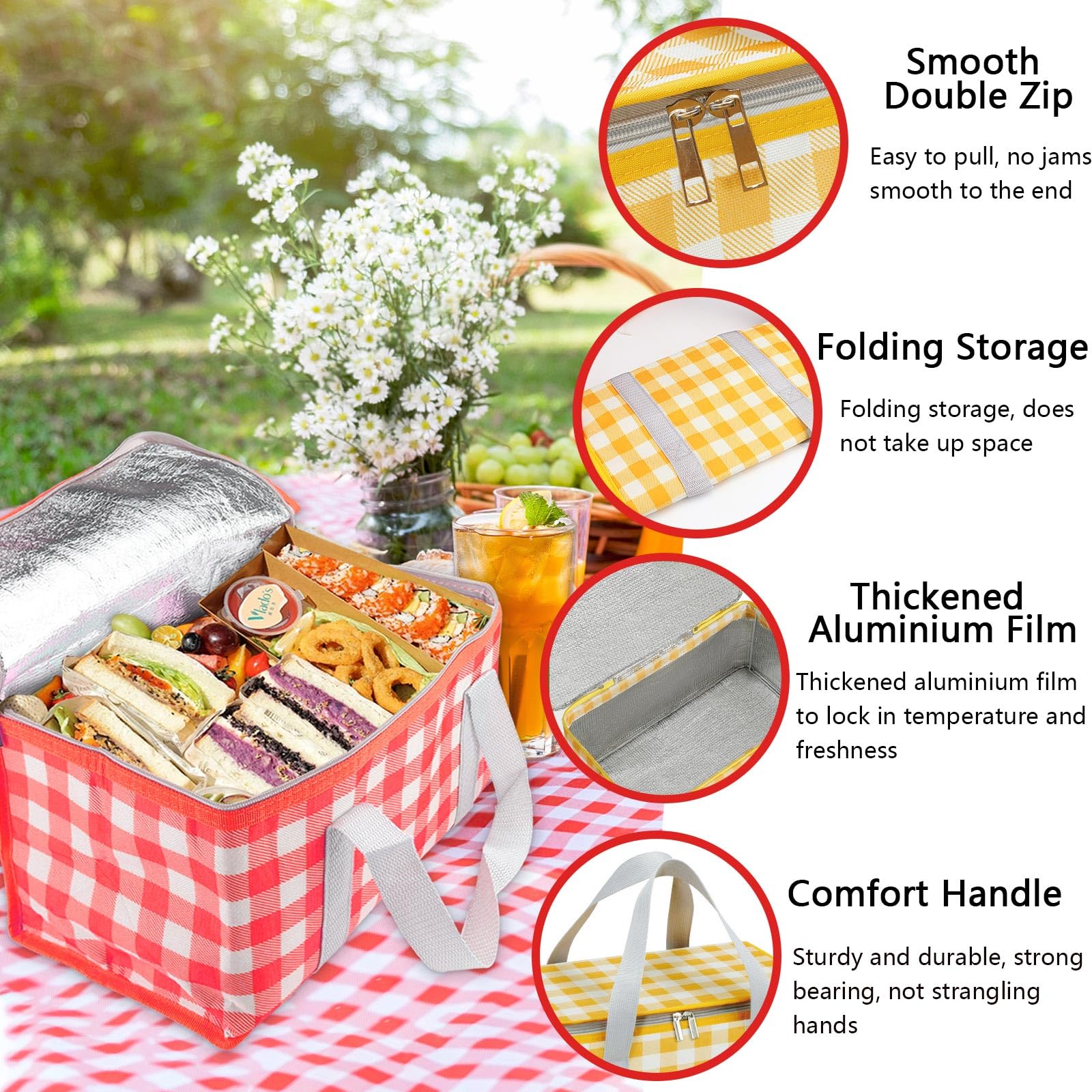 Huakaile Insulated Picnic Baskets 13.8*7.9*7.9 In with Picnic Blanket 70.9*70.9 In, Portable Waterproof Insulated Bags - Image 3