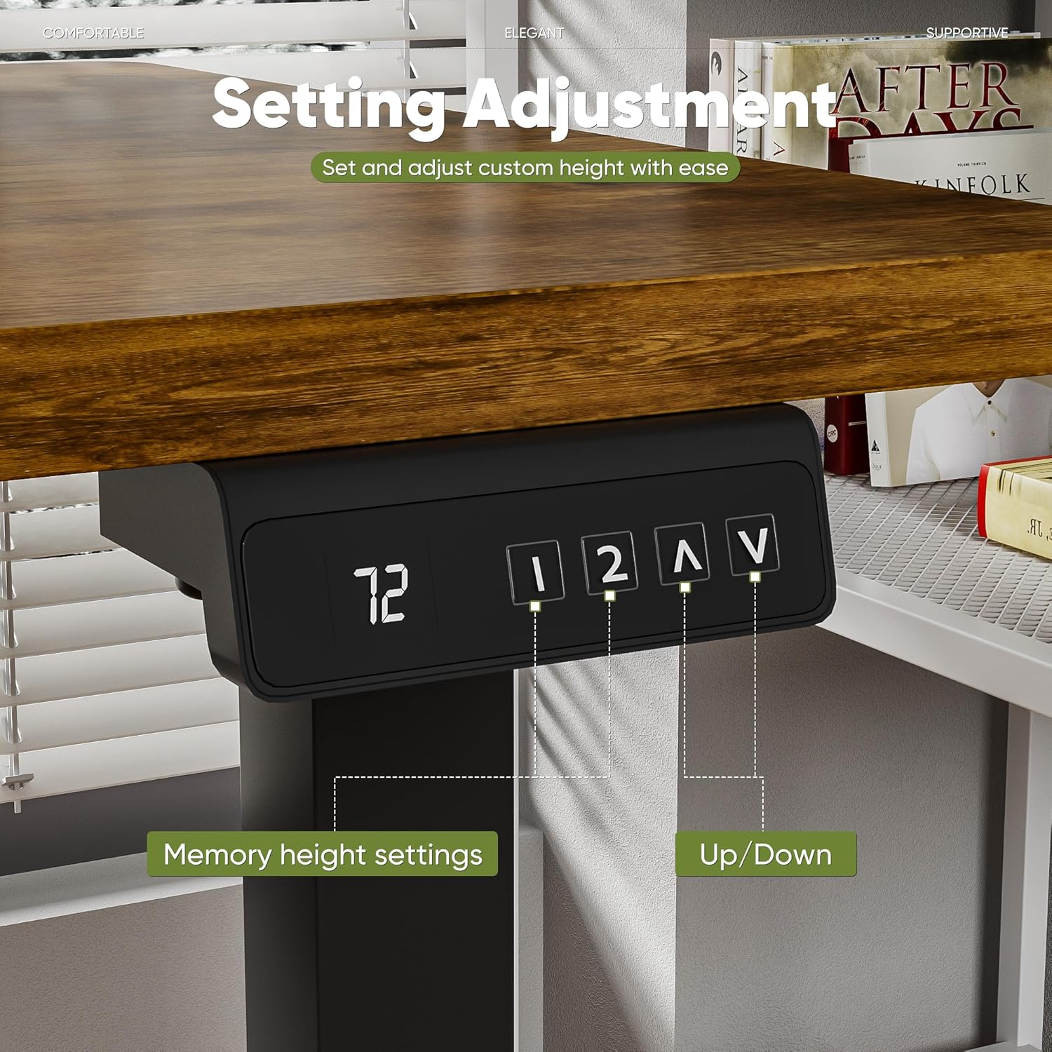 Shahoo Electric Standing Desk with Monitor Shelf, 47 x 24 Inches Height Adjustable Corner Table, Computer Workstation with Cup Holder and Hook for Home Office, Brown, 47x24 Inch, Rustic Brwon