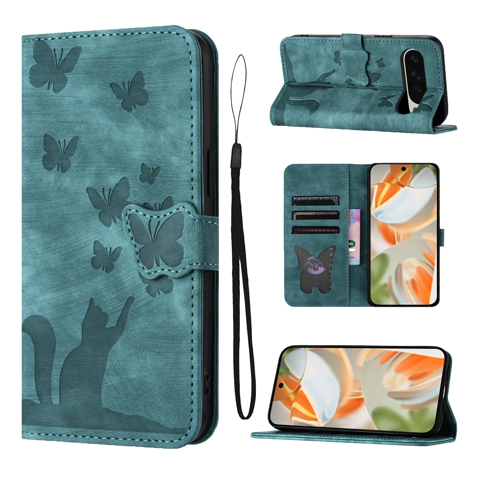 LSPCASA Custodia Per Google Pixel 9 Pro XL 6.73 Pollici Materiale In Pelle PU Cover Pixel 9 Pro XL Con Slot Per Schede Cover Google Pixel 9 Pro XL Verde
