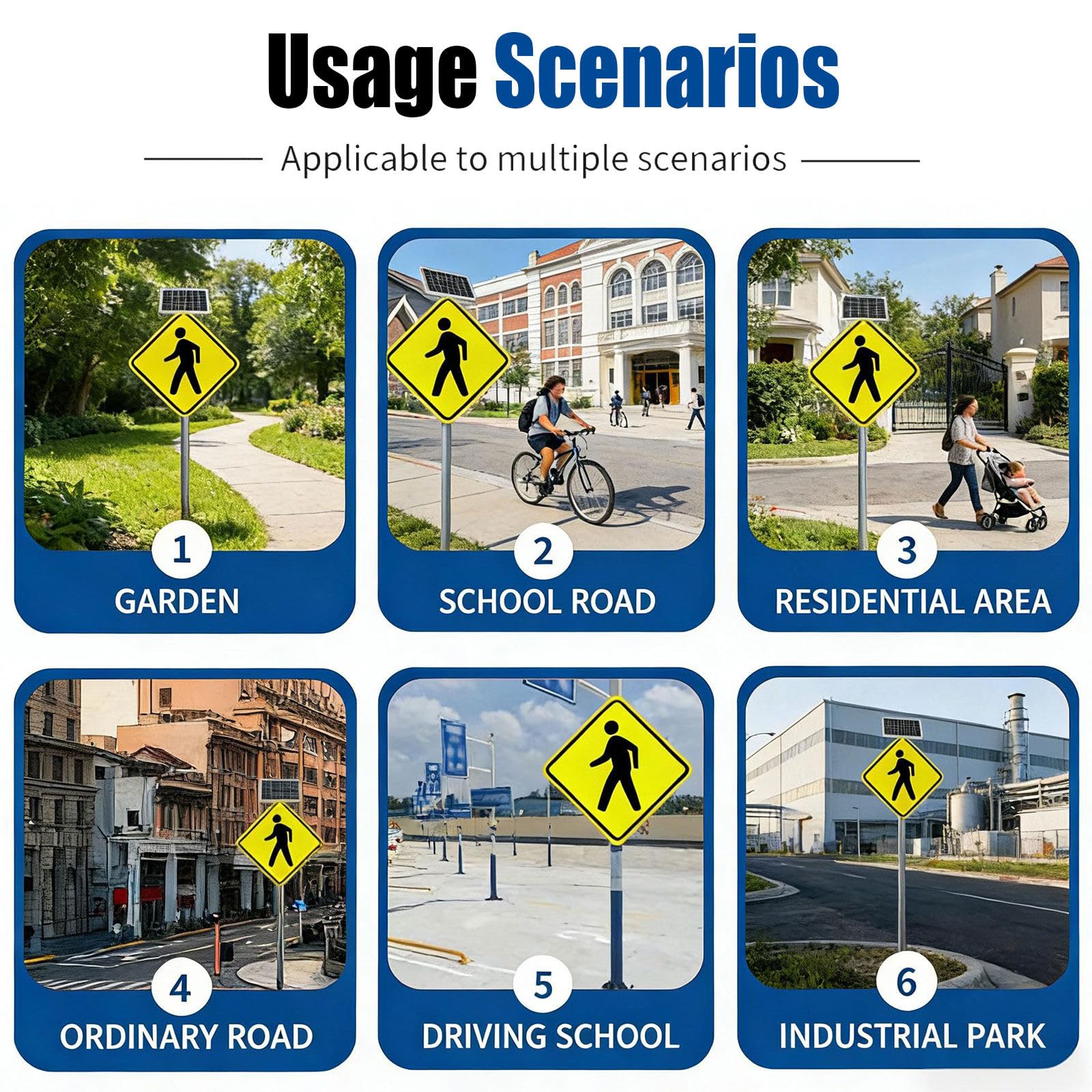Señal de tráfico con energía solar, LED parpadeante, señal de cruce de peatones para carreteras, patrones personalizables