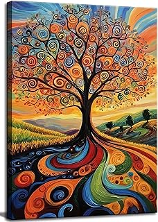 Abstract Tree of Life Canvas Wall Art Colorful Graffiti Tree Decor paint...