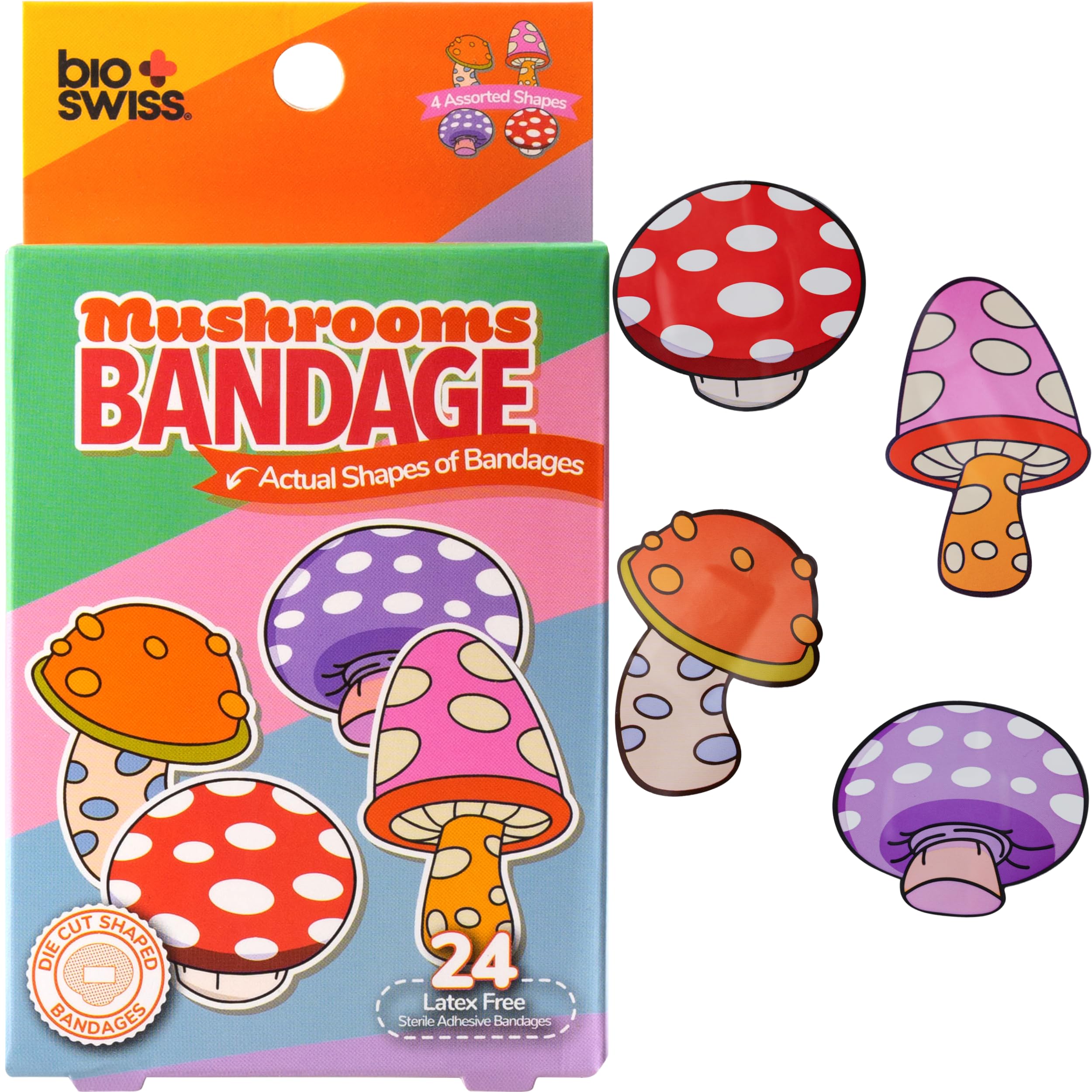 BioSwiss Bandages, Mushroom Shaped Self Adhesive Bandage Set, Latex Free, Sterile Wound Care, 24 Count