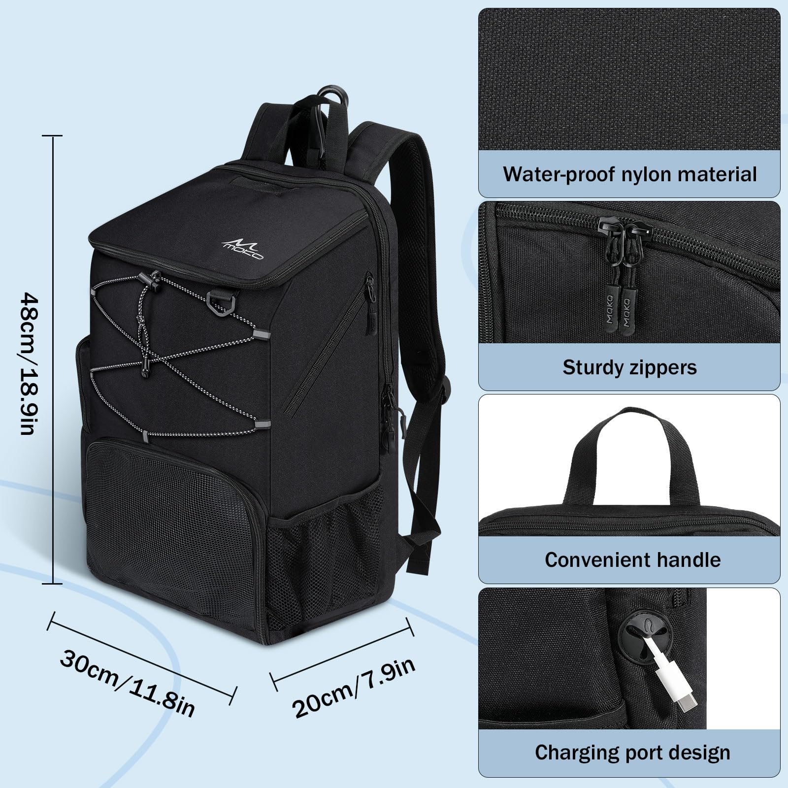 MoKo Sac de basket-ball, sac à dos de basket-ball avec sac à chaussures respirant, sac à dos avec plusieurs poches, crochet de clôture caché et port de charge pour les amateurs de sport de ballon