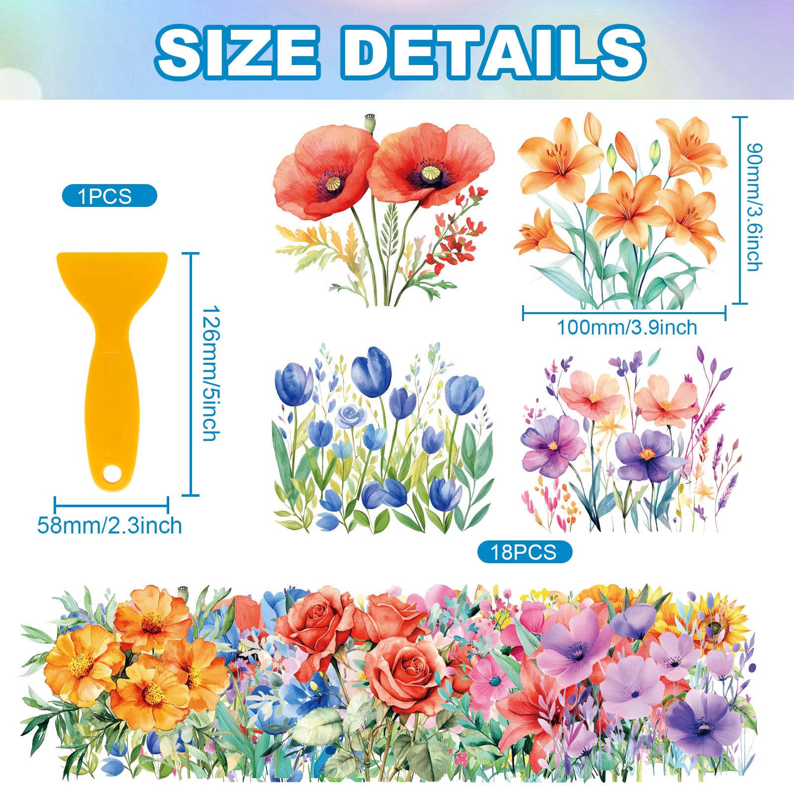GLOBLELAND 18 Sheets Artistic Flowers and Plants Transfer Stickers 3.9x3.6inch Decals Stickers Tulips Rub on Transfer for Furniture Vase Glass Mason Jar Decorations Art Crafts - Image 2