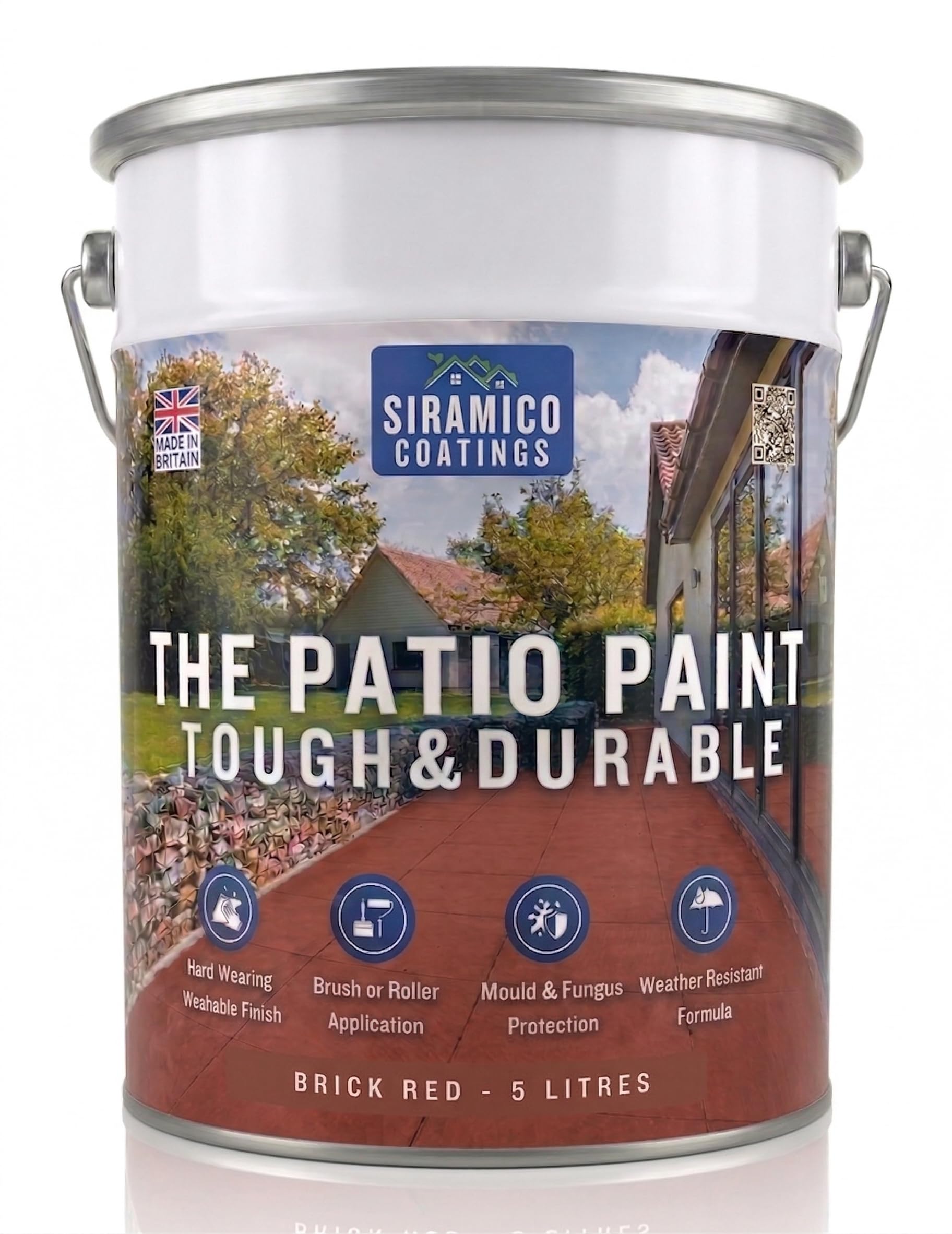 SIRAMICO COATINGS Patio Paint | 5 Litre - Brick Red | Superior Paint with Professional Finish for Use on Patios, Walkways, Walls - Non-Toxic, UV Resistant, Easy Application