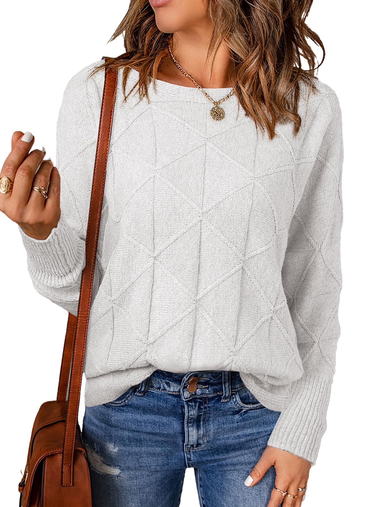 EVALESS Womens Crewneck Sweaters Batwing Sleeve Pullover Tops | Soft Lightweight Knit Sweater, Batwing Sleeve Loose Fit Clothes, Casual Fall 2026 Winter Outfits