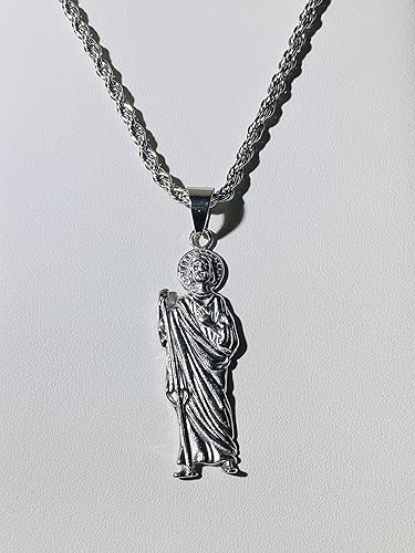 Miniatura 4 de Shop-iGold San Judas - Dije de plata para hombre y mujer, cadena de cuerda de 0.118in, joyería para hombre, colgante de joyería cristiana de San