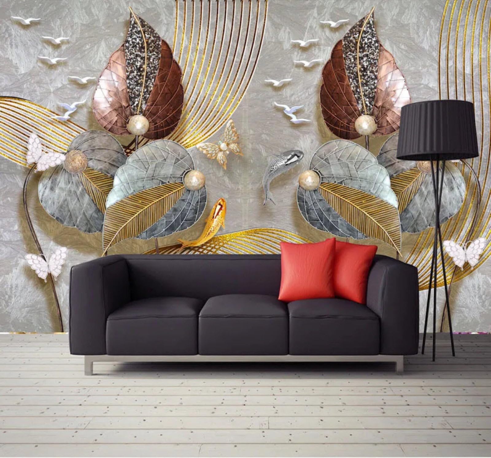 Affordable Luxury Creative Leaves Lines Butterflies Unique 3D Wallpaper Easy Install Feature Office Living Room Sofa Bedroom TV Background Wall Decoration-300cm×210cm