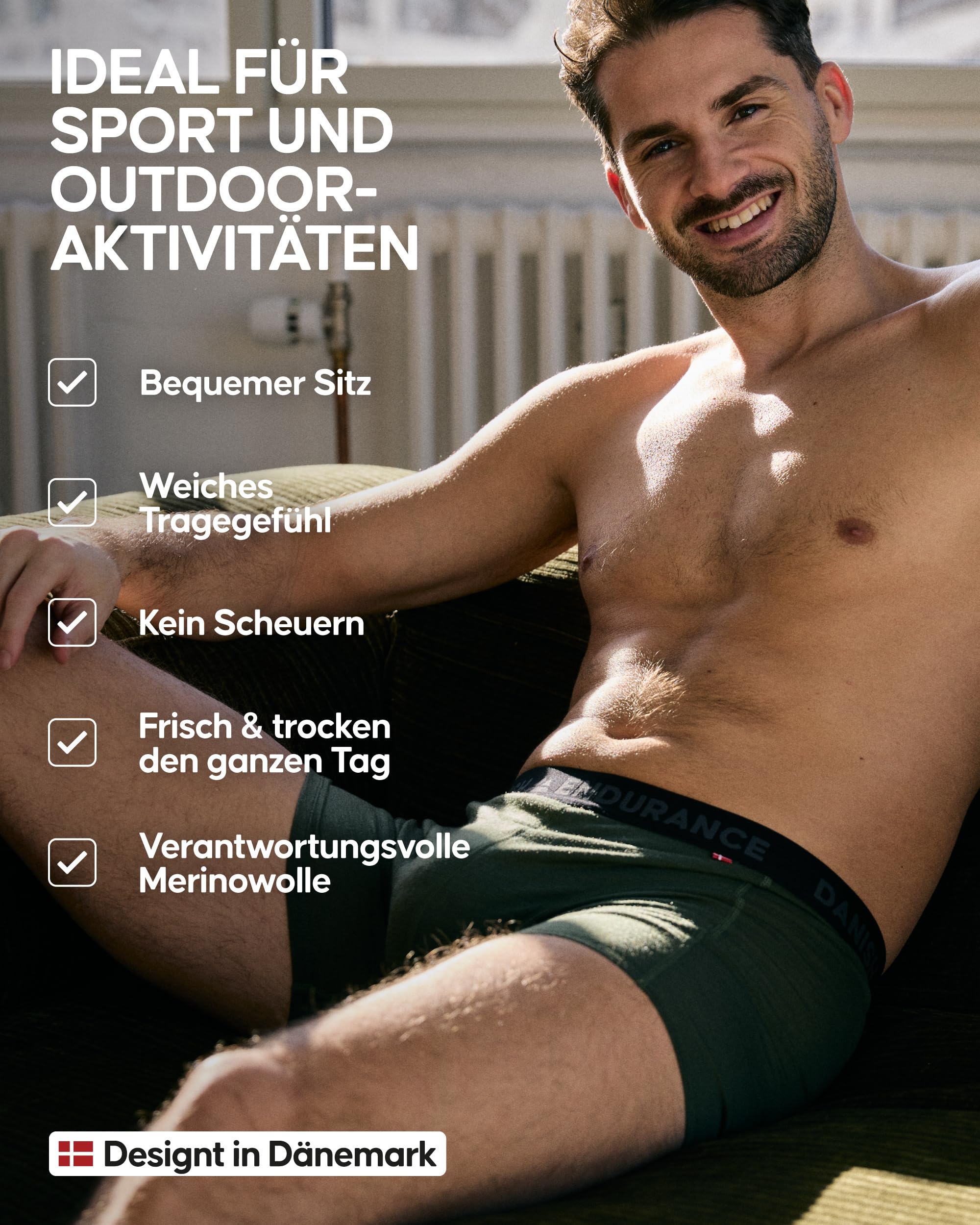 DANISH ENDURANCE Merino Boxershorts Herren (2er Pack), Merino Unterwäsche Herren, Sport & Outdoor, Geruchsfreie Unterhosen Männer, Schweißableitend & Atmungsaktiv, Mit oder ohne Eingriff