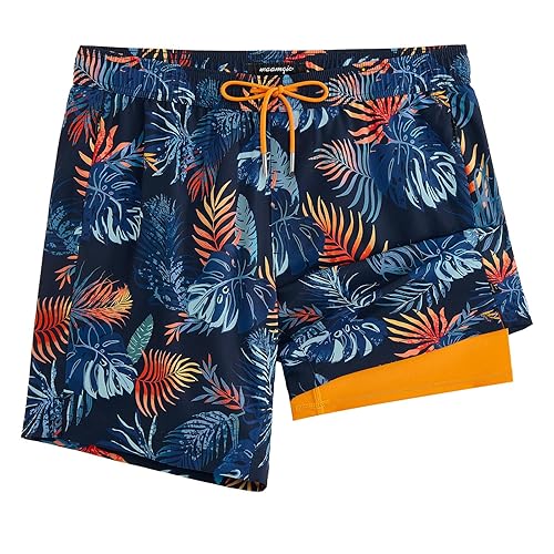 2 in 1 Mens Swim Trunks 7 Inch Swim Shorts