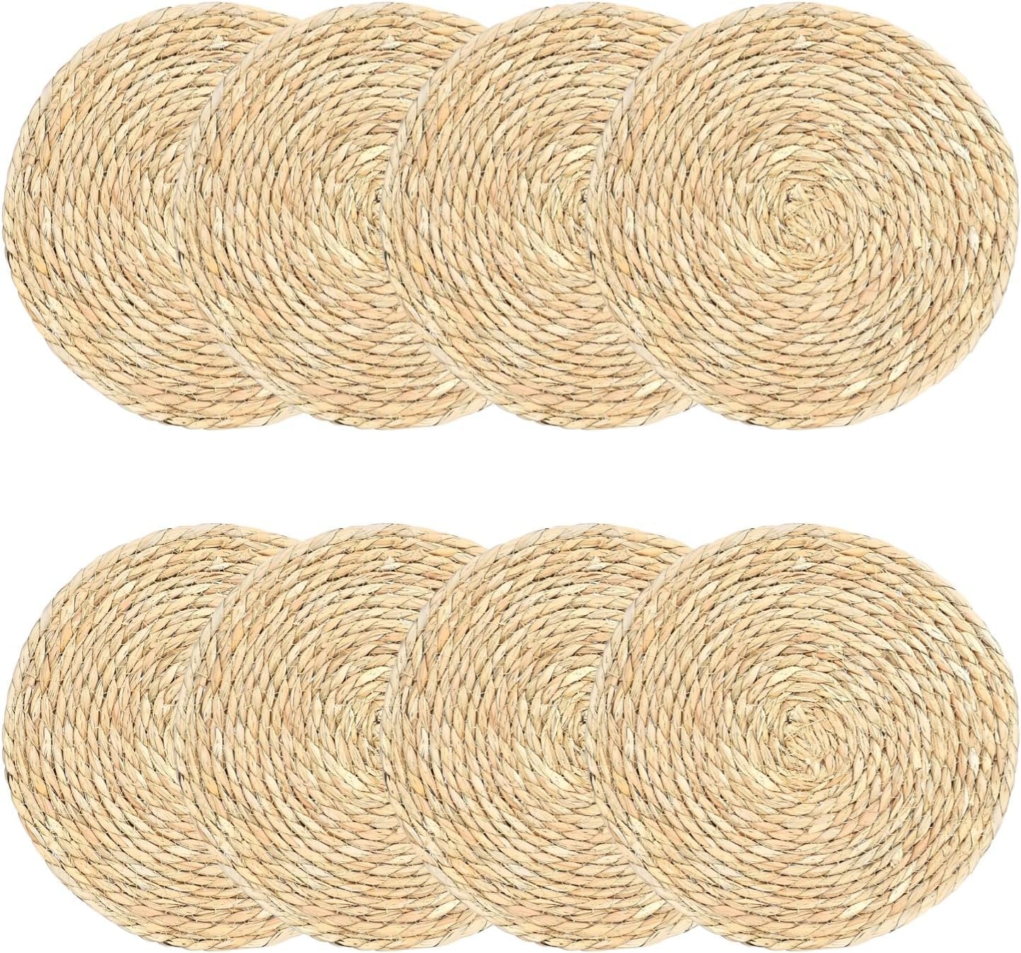 Sets de table ronds 33 cm tressés jacinthe d'eau naturelle style bohème ferme lot de 8