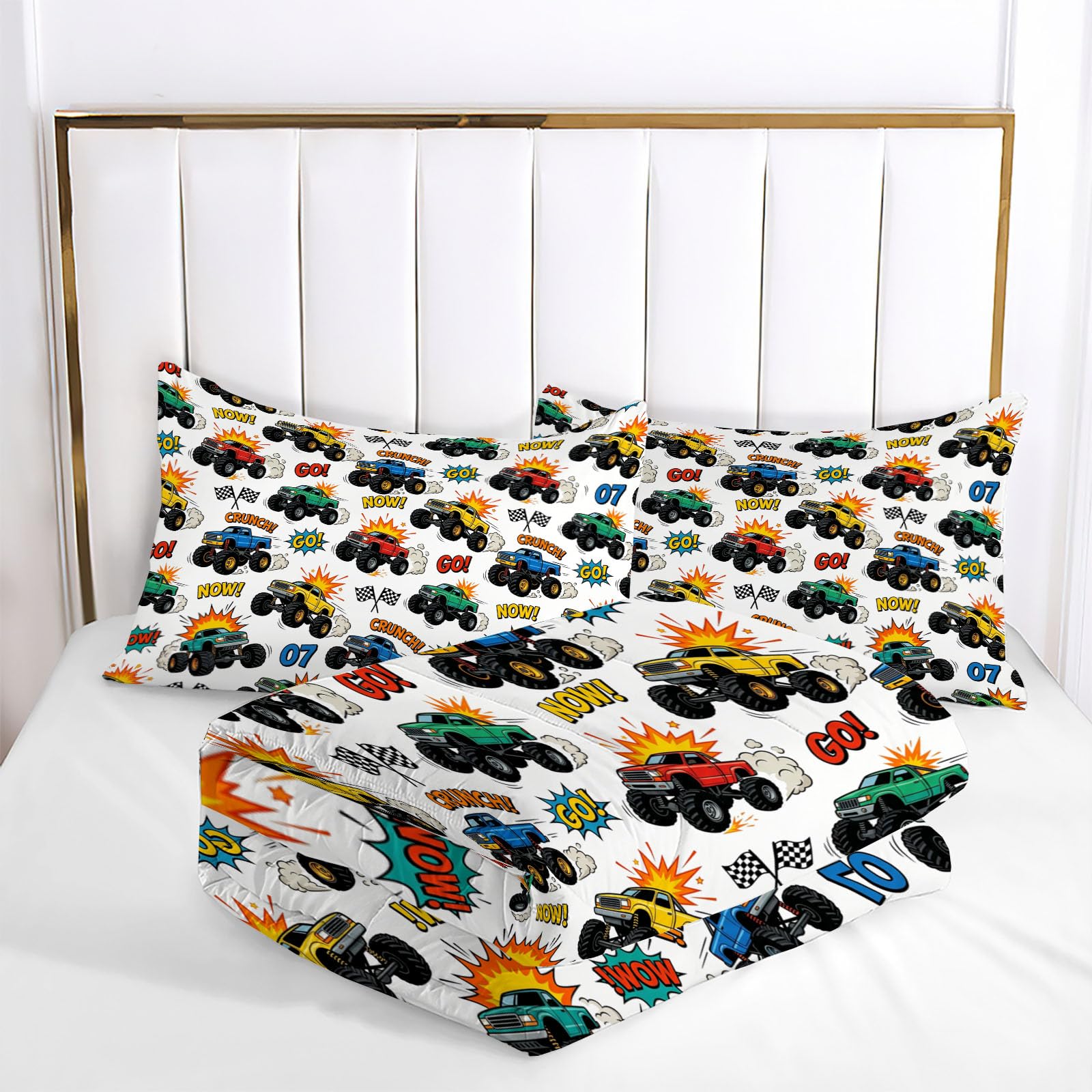 Juego de Edredón Infantil 200x200cm con Almohada para Cama 105 – Relleno Nórdico Vehículo Todoterreno Bigfoot Edredones Estilo Callejero Americano 4 Estaciones Nórdico Conforter, Azul Verdoso
