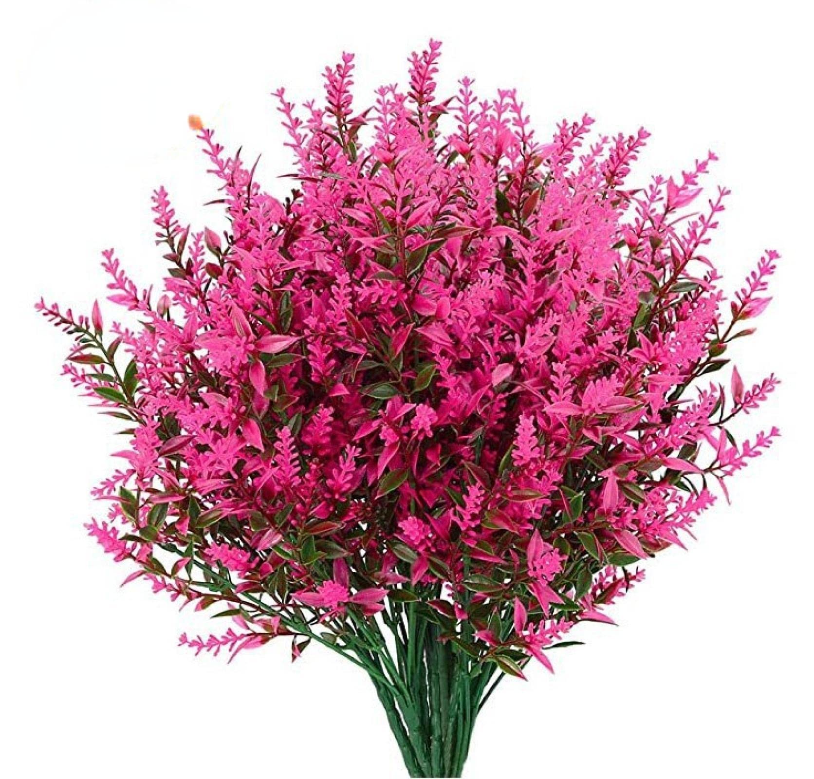 GJGHKLHL artificial flowers， Artificial Green Plants Flowers Plastic Lavender Fake Home Wedding Outdoor Balcony Black/122(Rose Red)