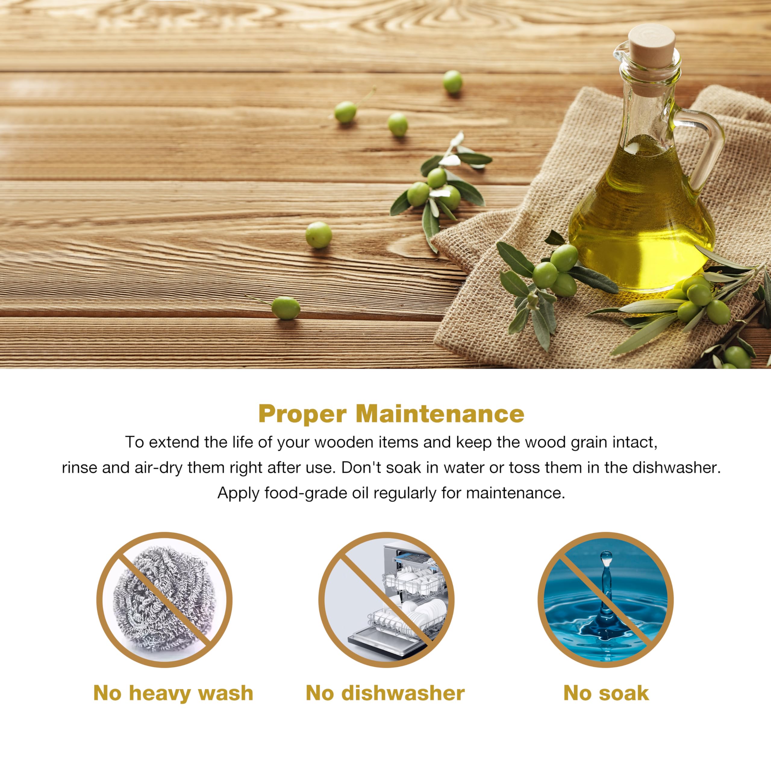 WONDERFUL 4 cucharas de madera de olivo para cocinar, 13.5 pulgadas de largo, juego con espátula, cuchara esquinera, cuchara ranurada, servidor de espaguetis y pasta con medidor