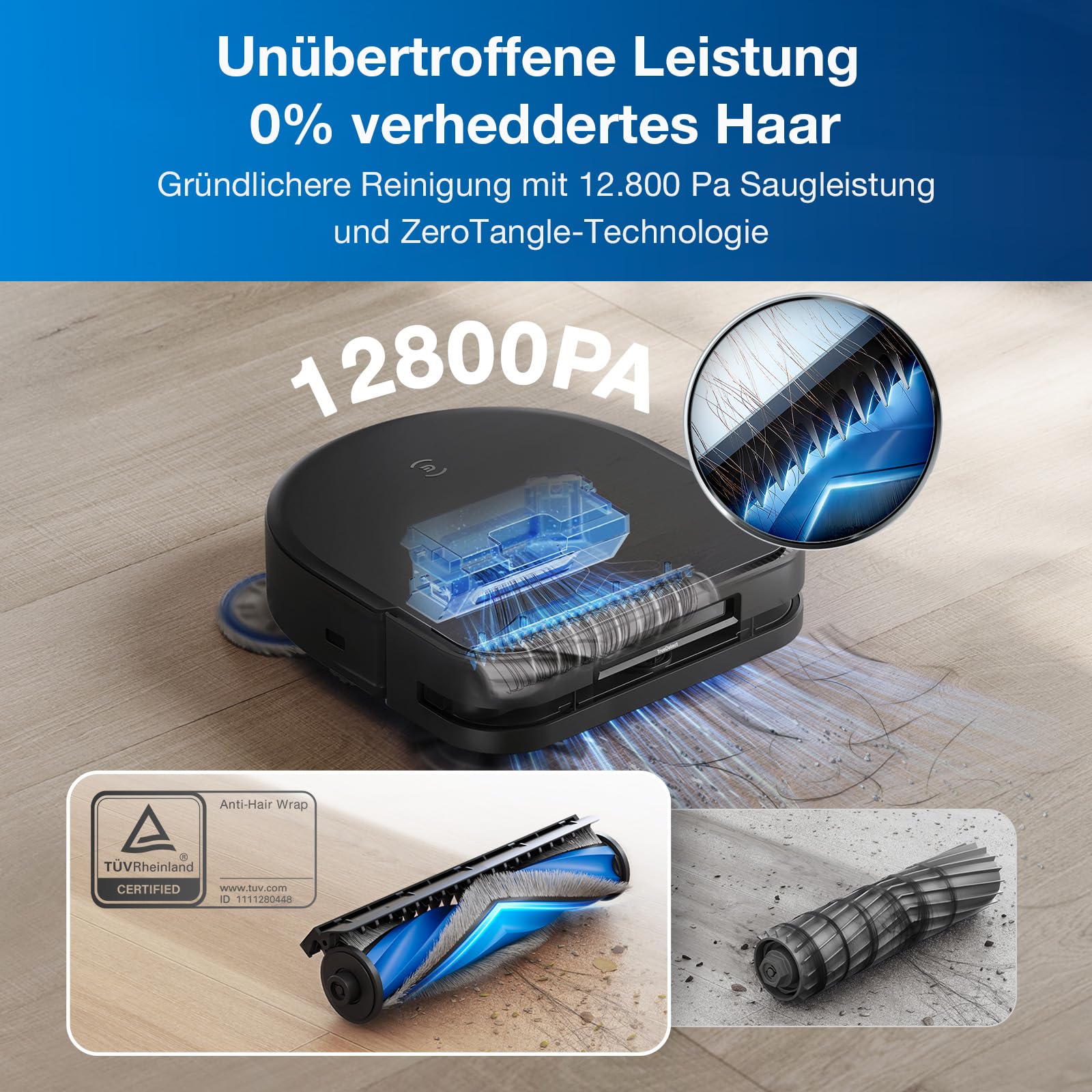 ECOVACS DEEBOT X5 Omni Saugroboter mit Wischfunktion, 12,800Pa Saugkraft, ZeroTangle Technologie, TruEdge™ Edge Mopping, 70℃ heißes Wasser Mop Waschen, Auto Anheben des Mopps, Selbstentleerung