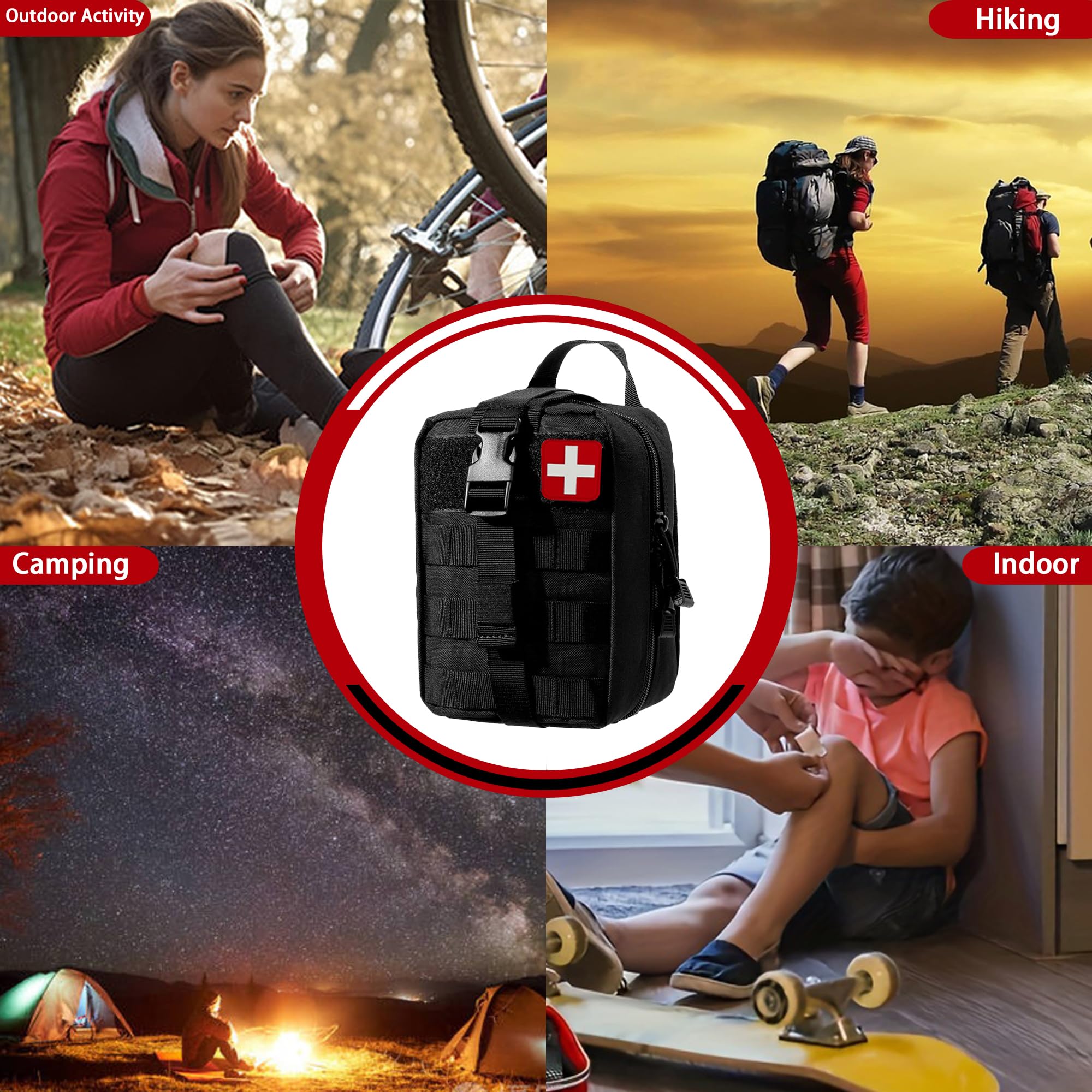 293 szt./zestaw - Apteczka pierwszej pomocy Molle Awaryjny zestaw survivalowy odpowiedni do aktywności na świeżym powietrzu, domu, szkoły, wędrówek, podróży samochodem i kempingu - niezbędnik
