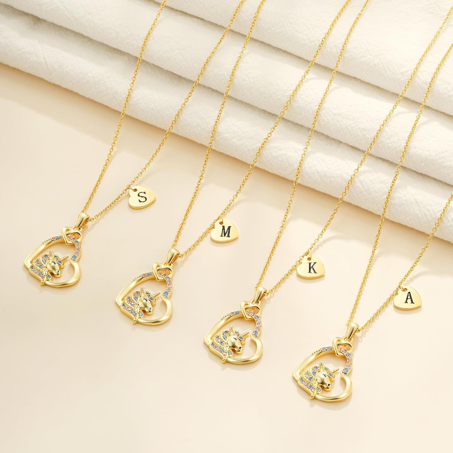 C-leen Unicorn Necklace Gifts for Girls Kids - Colorful CZ Heart Initial Pendant Necklaces Unicorn Gifts Jewelry Christmas Birthday Gifts for Girls - Image 4