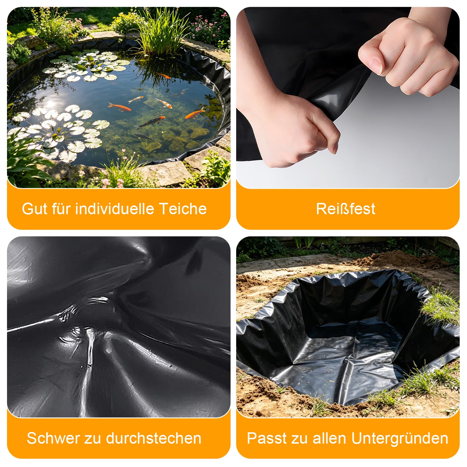 Storystore Teichfolie, 4x6m Teichfolien Schwerlast, Schwarz 0.5mm HDPE Teichfolie Teichmembran Gartenteich Teichplane für Fischteiche, Brunnen, Wassergarten und Wasserfall