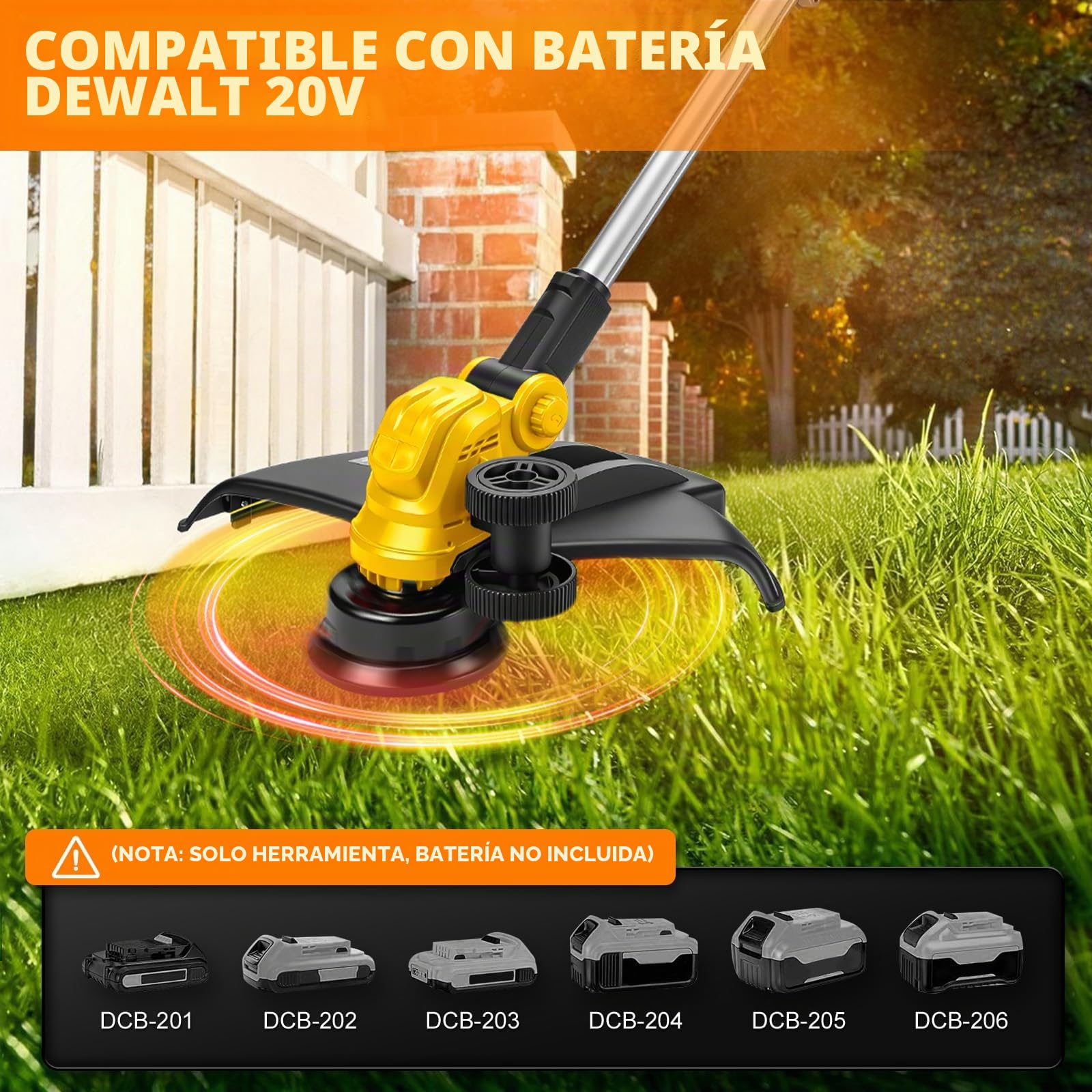 Cortacéssped con batería compatible con batería Dewalt 20V MAX, cortacésped eléctrico sin escobillas 5-en-1, ángulo de recorte plegable de 180° y 90° para cortar césped, jardín y arbustos (sin batería