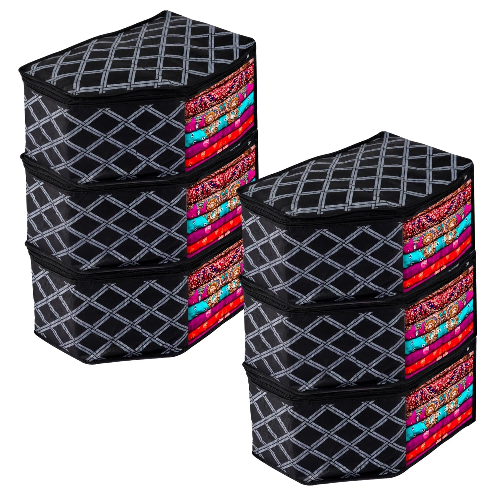 Kuber Industries Pack of 6 Blouse Cover Bags for Storage | Dress Organizer for Wardrobe | Cloth Packing Bags with Zip | Check-Design Clothes Cover | Black (B0DCVSWMSV) Amazon Price History, Amazon Price Tracker