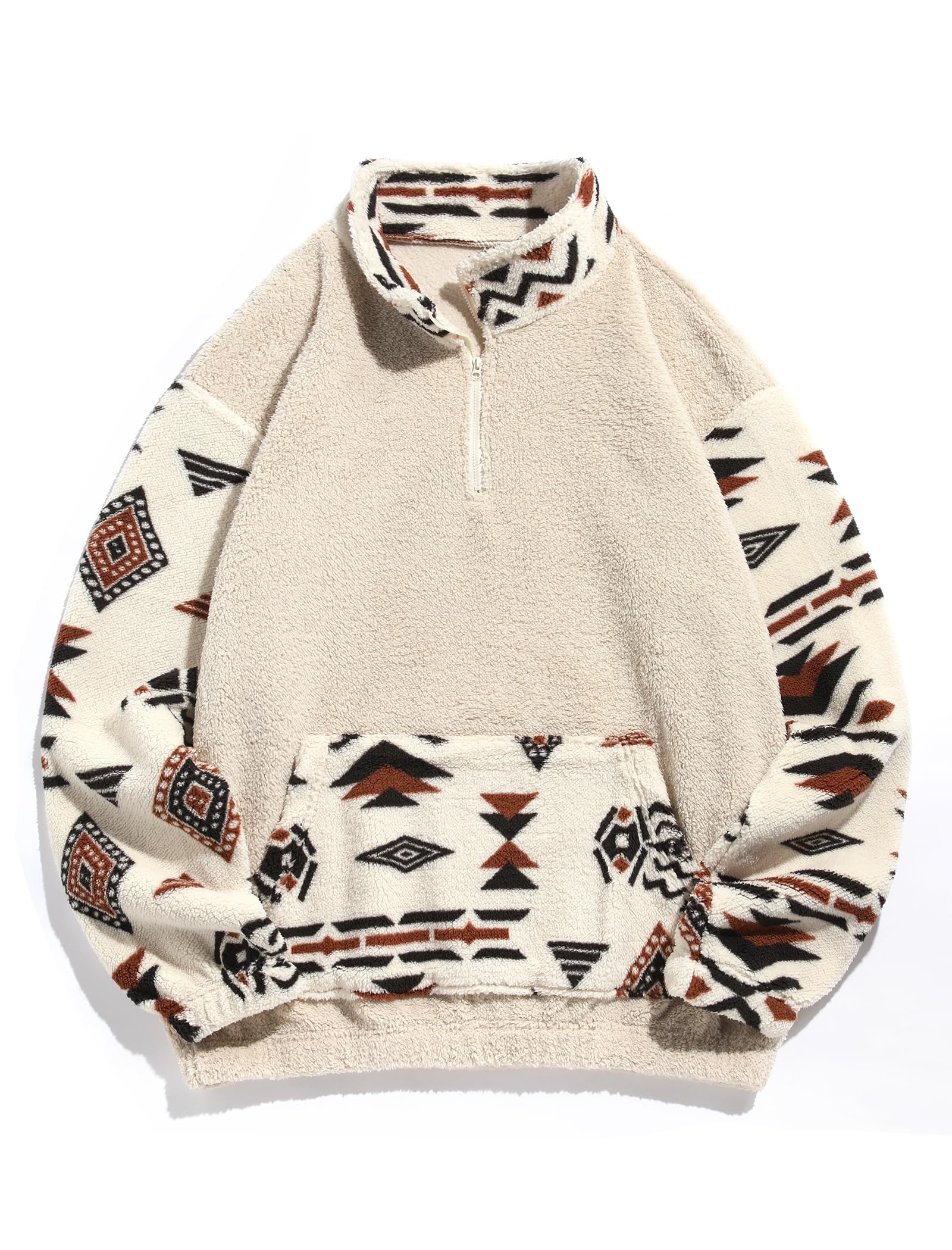 ZAFUL Men 1/4 Zipper Ethnic Aztec Fleece Unisex Winter Sweatshirt Tops 2026