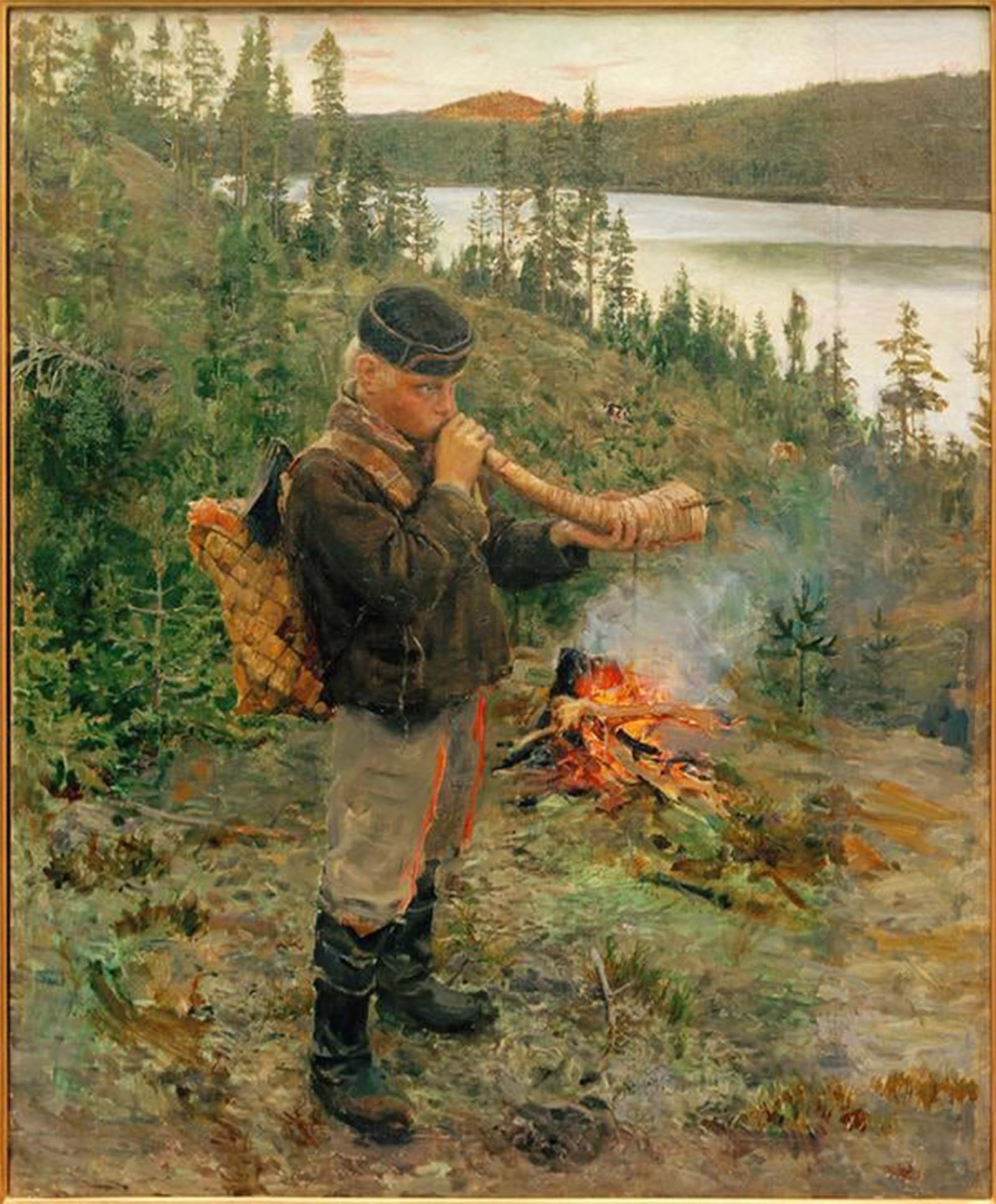 POSTERIIk Vintage Classic Picture Landscape Artwork Shepherd Boy From Paanajärvi by Akseli Valdemar Gallen Kallela Portrait Canvas Painting for Office Home Decor 60x90cm