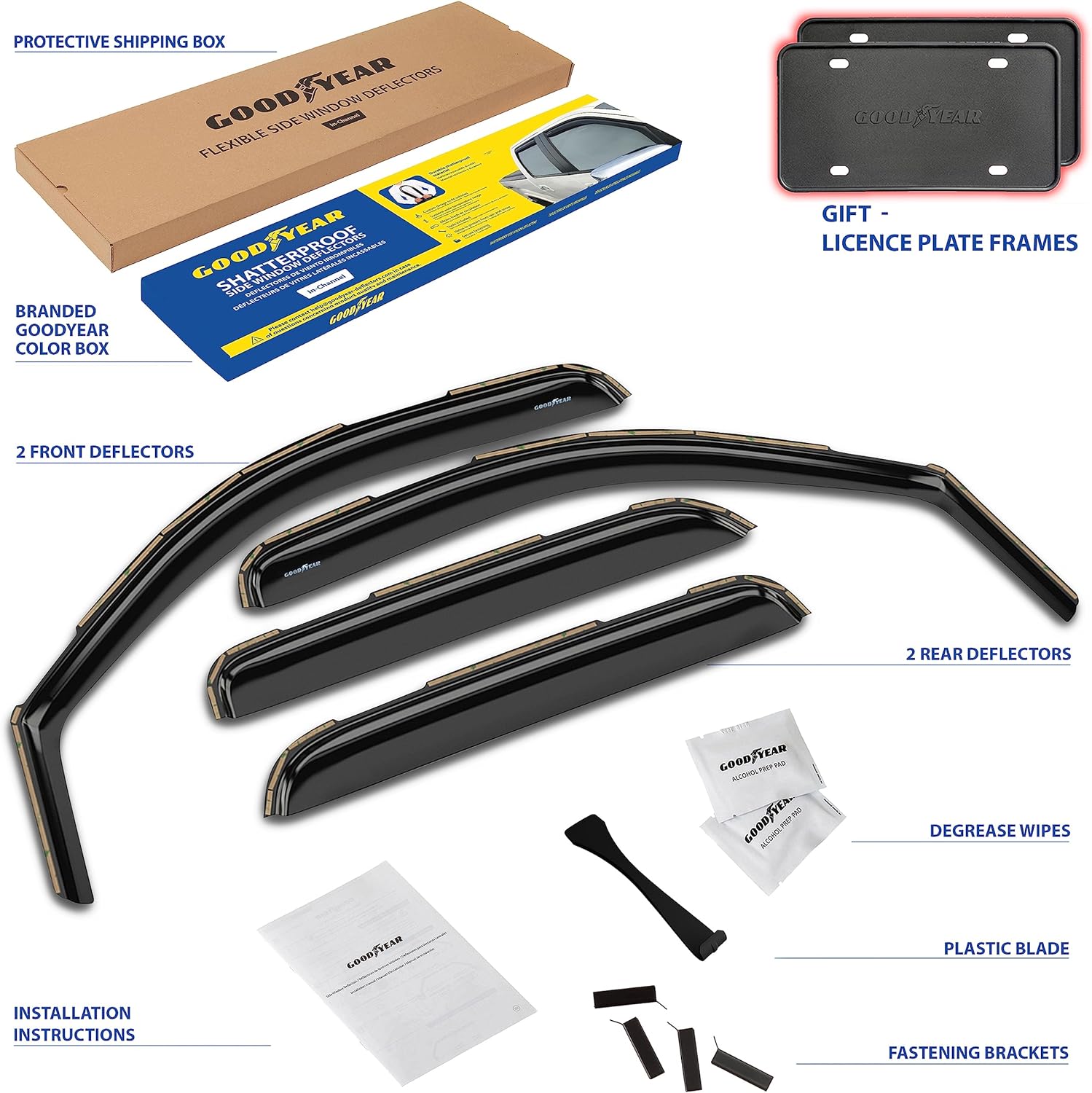 Goodyear Shatterproof in-Channel Window Deflectors for Trucks Chevrolet (Chevy) Silverado/GMC Sierra 2007-2013 Crew Cab, Rain Guards, Window Visors, Vent Deflector, Truck Accessories, 4 pcs- GY003400