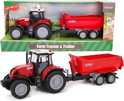 Toyland 15" Red Tractor & Trailer with Lights & Sound - Childrens Farm Toys (Tractor & Red Trailer)