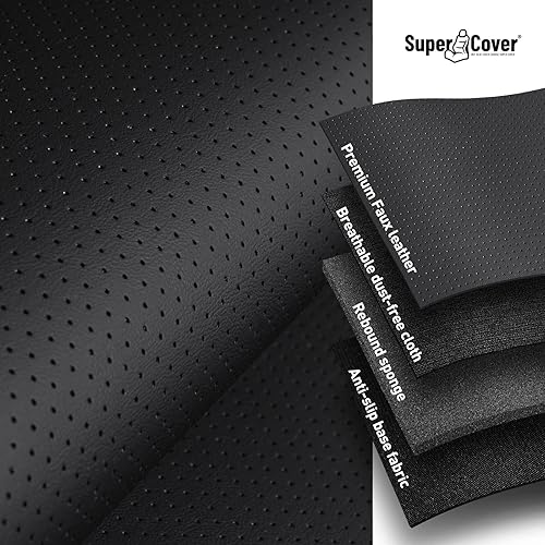 Miniatura 7 de Super Funda para Toyota Tundra 2014-2021 (solo CrewMax), protectores de asiento negros de cobertura completa, juego de fundas de asiento de cuero