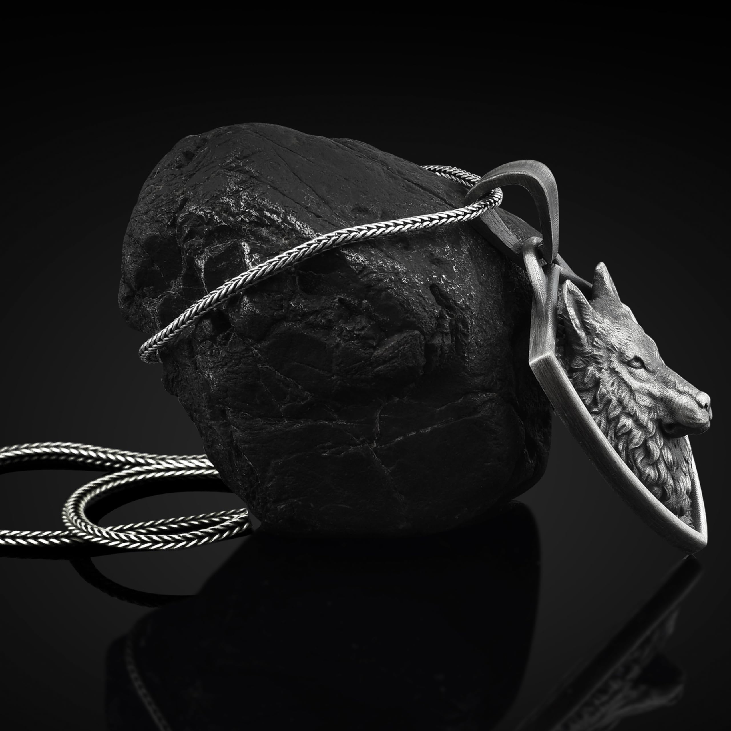 BySilverStone - Nordische Mythologie Wolf, Handgefertigte Sterling-Silber-Herren-Charm-Halskette, Wikinger-Wolf-Schmuck, Fenrir-Wolfskopf-Anhänger Mit Kette, Tier-Halskette