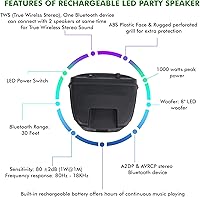 Vista 5 de Technical Pro Altavoz Bluetooth portátil de 800 vatios de 8 pulgadas con woofer y tweeter, altavoz LED PA para festivales con tarjeta Bluetooth/USB