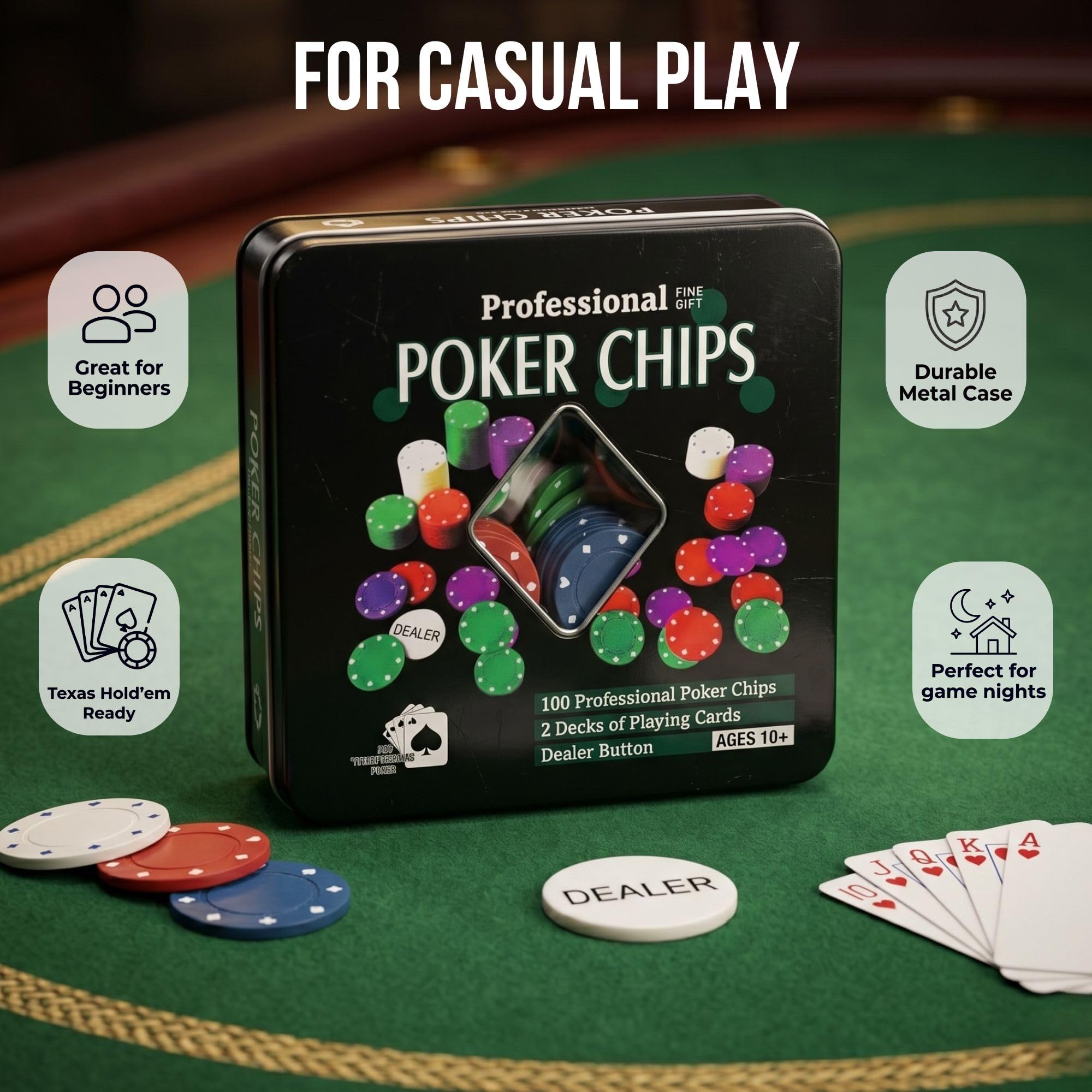 Gra W Pokera Texas Hold’em Na Stół. Przenośny Zestaw Pokerowy W Metalowej Walizce, 100 Żetonów, 2 Talie Kart I Żeton Dealer. Kompletny Zestaw Do Gry W Pokera Do Domu I Na Spotkania