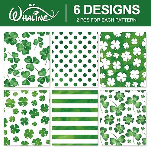 Miniatura 3 de Whaline 12 hojas de papel de regalo del día de San Patricio, papel de regalo de trébol de acuarela, papel de arte verde a granel, plegado plano para