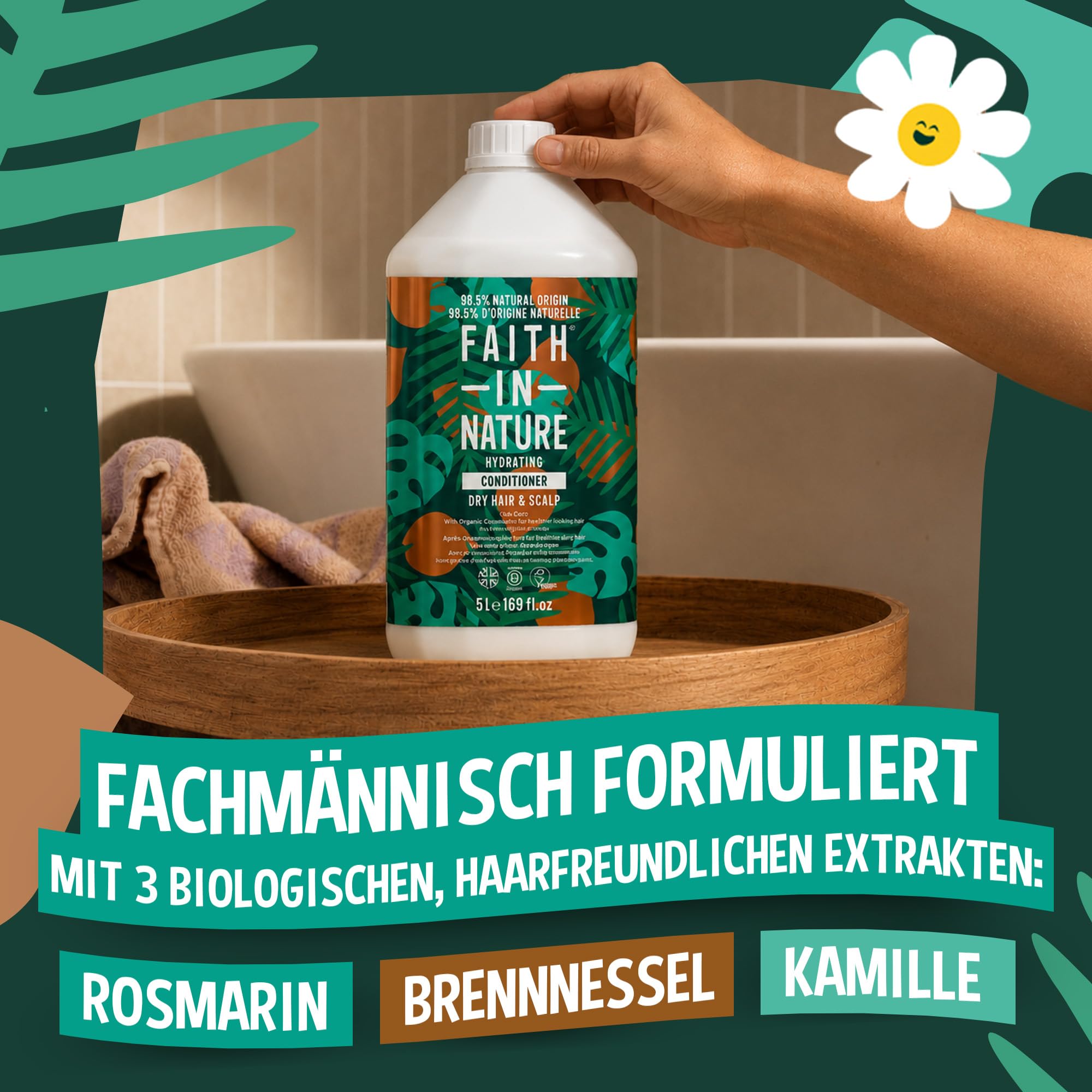 Faith In Nature Bio Kokosnuss Conditioner, Feuchtigkeitsspendend für trockenes Haar & trockene Kopfhaut, Vegan und tierversuchsfrei, Ohne SLS, Silikone oder Parabene, 5 L Nachfüllpack