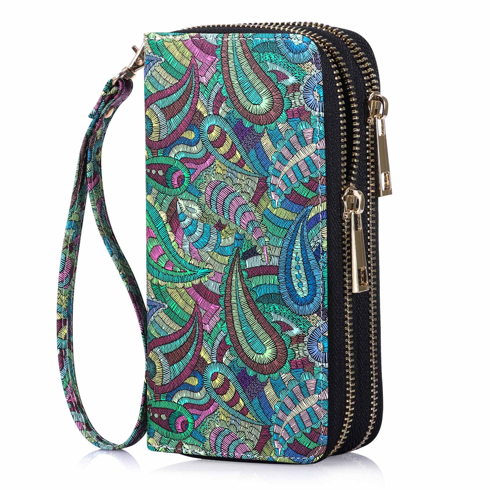 HAWEE Double Zipper Wallet for Woman Clutch Purse with Cell Phone Holder for Smartphone/Card/Coin/Cash